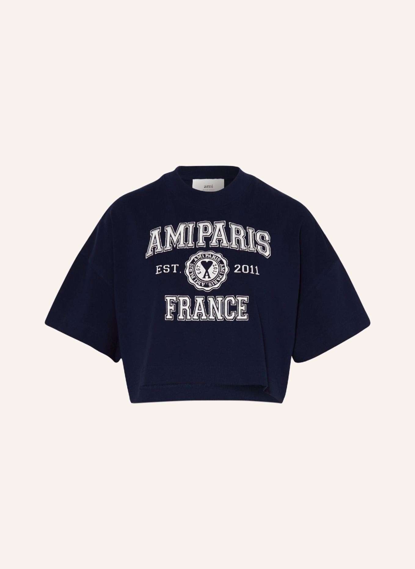 AMI PARIS Cropped tričko, Barva: TMAVĚ MODRÁ (Obrázek 1)