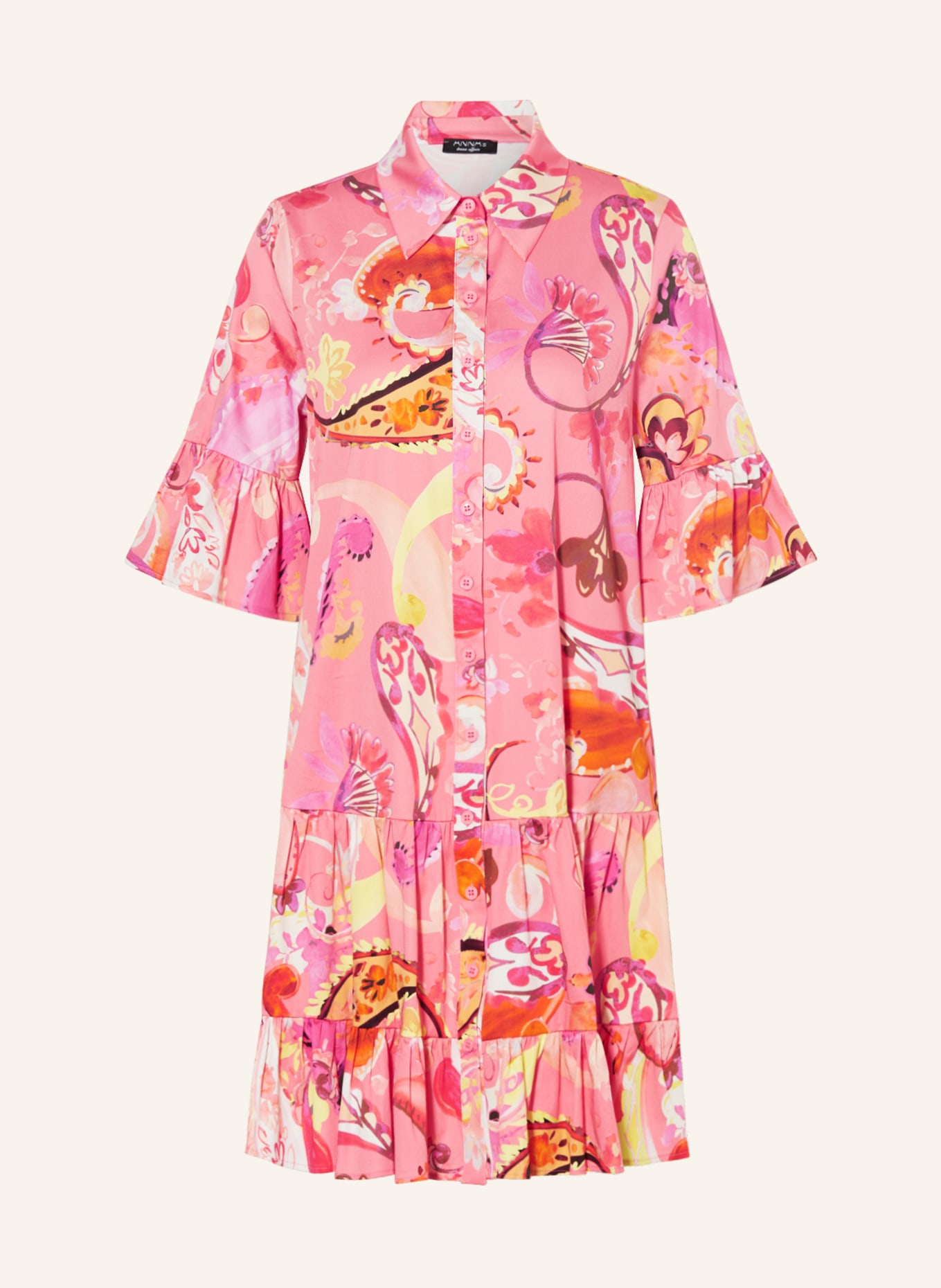 ANNA's Shirt dress with 3/4 sleeves, Color: PINK/ YELLOW/ PURPLE (Image 1)