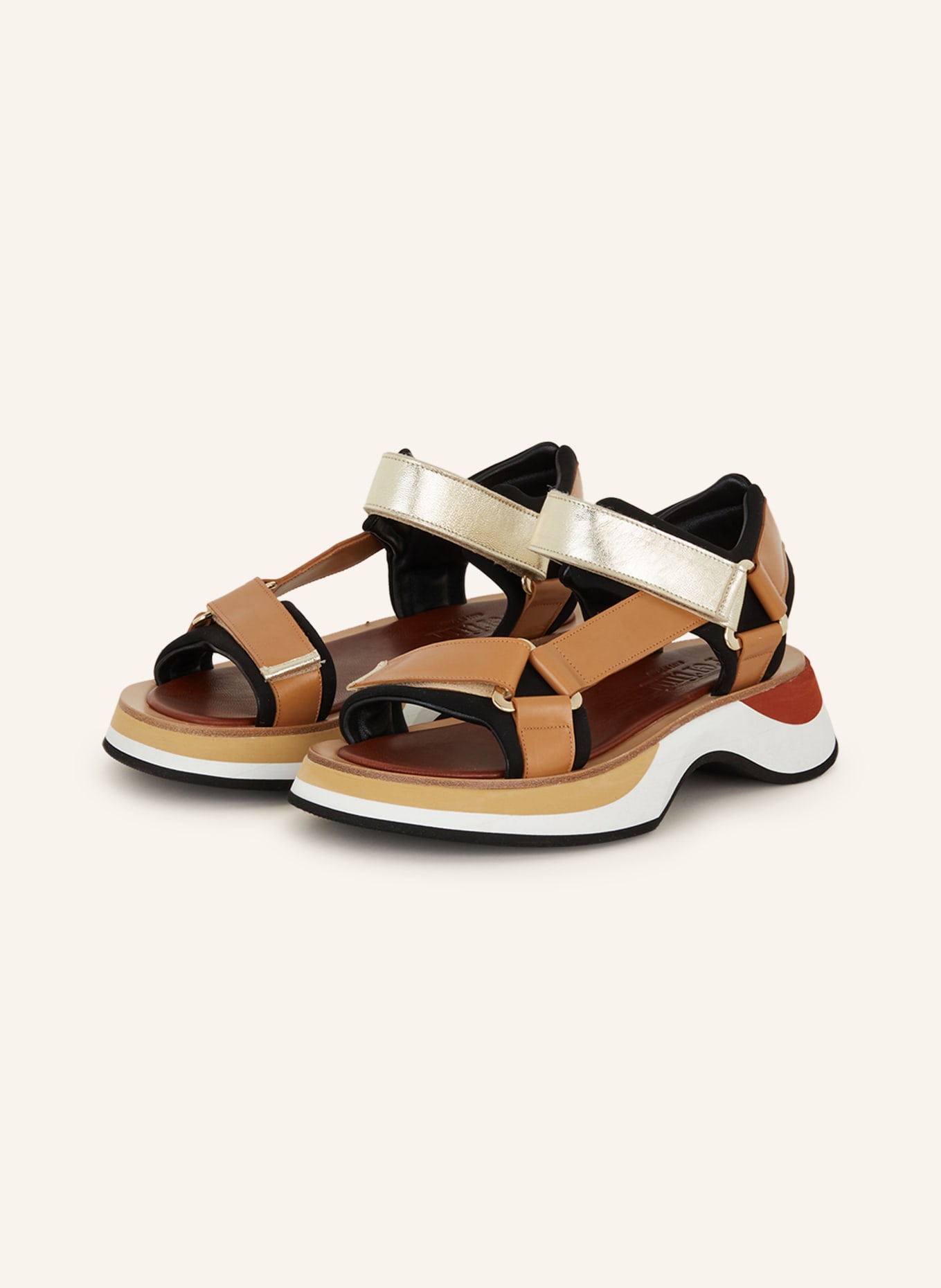 Pertini Platform sandals, Color: COGNAC/ GOLD/ BLACK (Image 1)