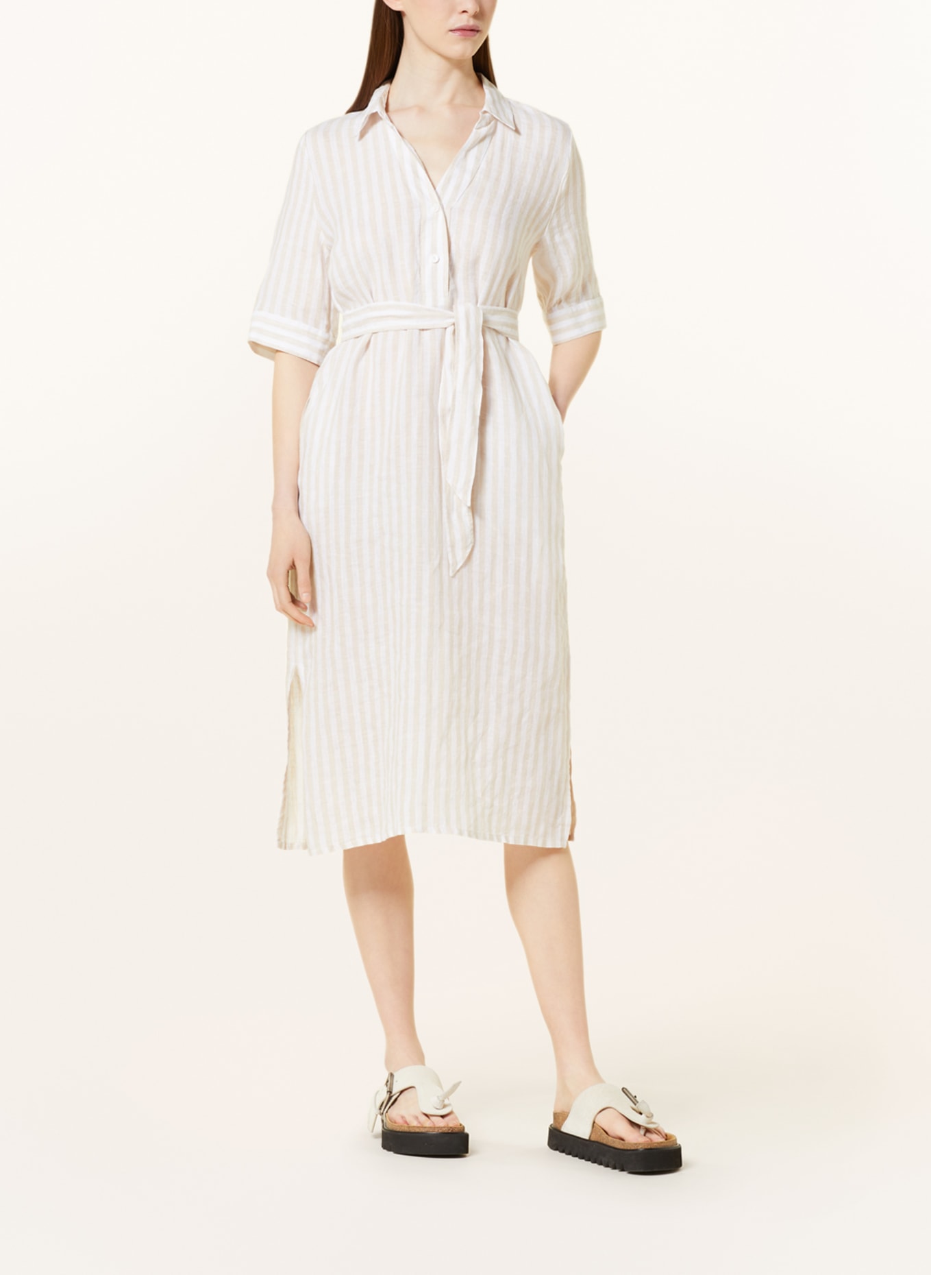 lilienfels Linen dress, Color: WHITE/ BEIGE (Image 2)