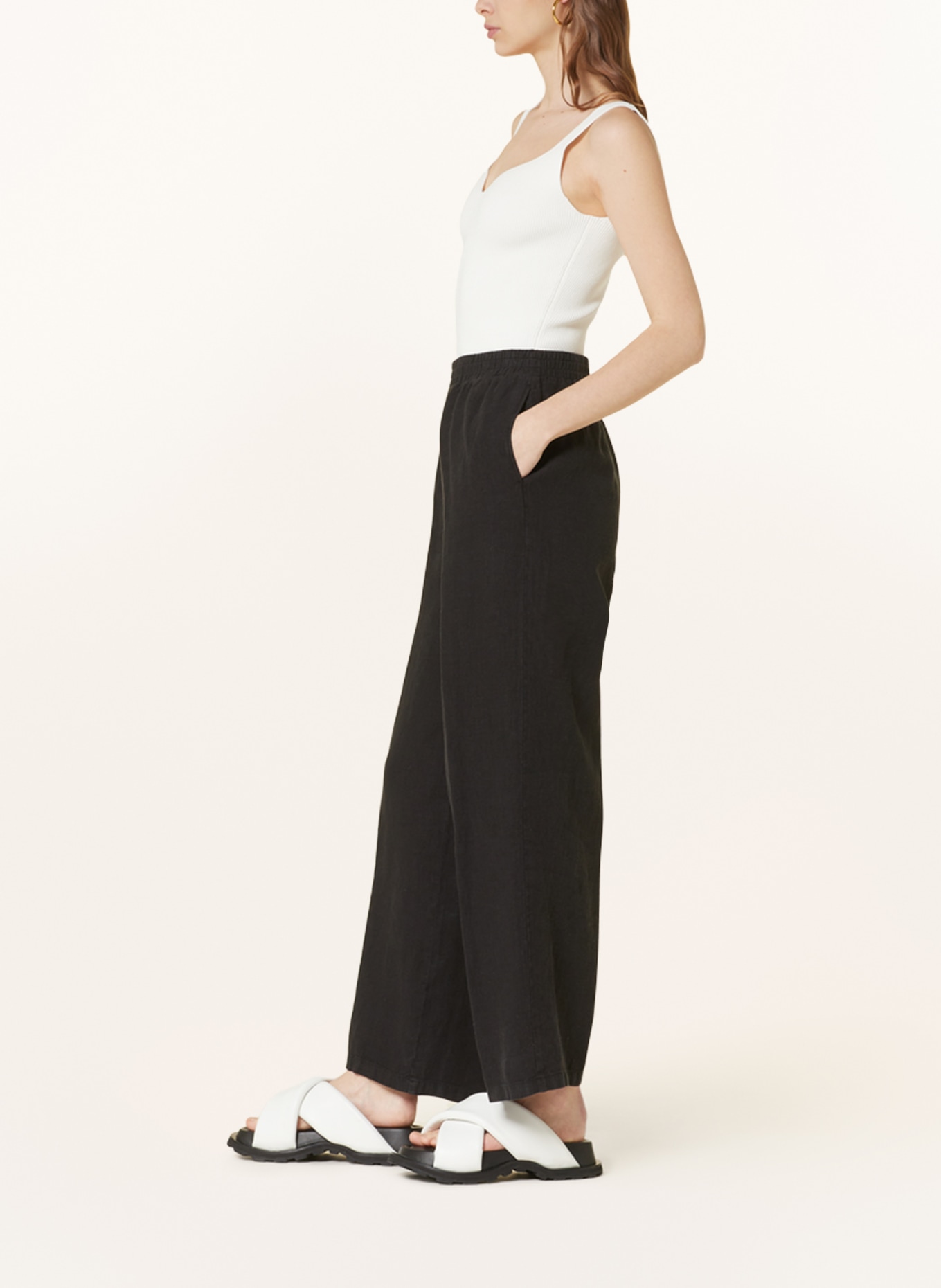 lilienfels Wide leg trousers made of linen, Color: BLACK (Image 4)