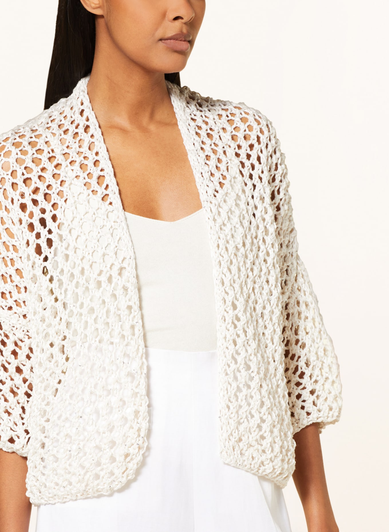 ANTONELLI firenze Knit cardigan with sequins, Color: WHITE/ SILVER (Image 4)