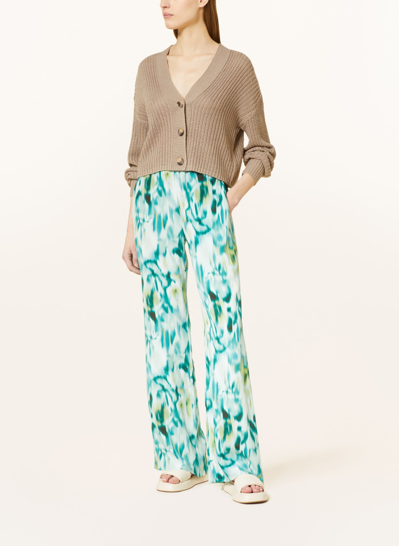 ANTONELLI firenze Wide leg trousers with silk, Color: TURQUOISE/ MINT/ DARK YELLOW (Image 2)
