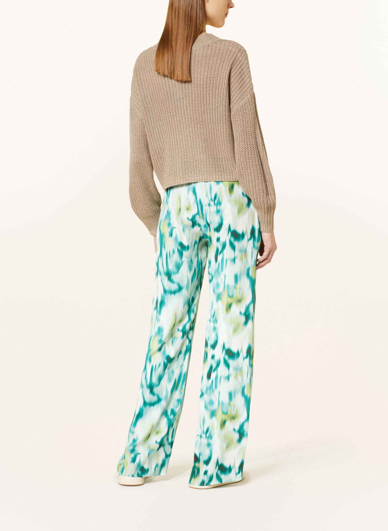 ANTONELLI firenze Wide leg trousers with silk, Color: TURQUOISE/ MINT/ DARK YELLOW (Image 3)