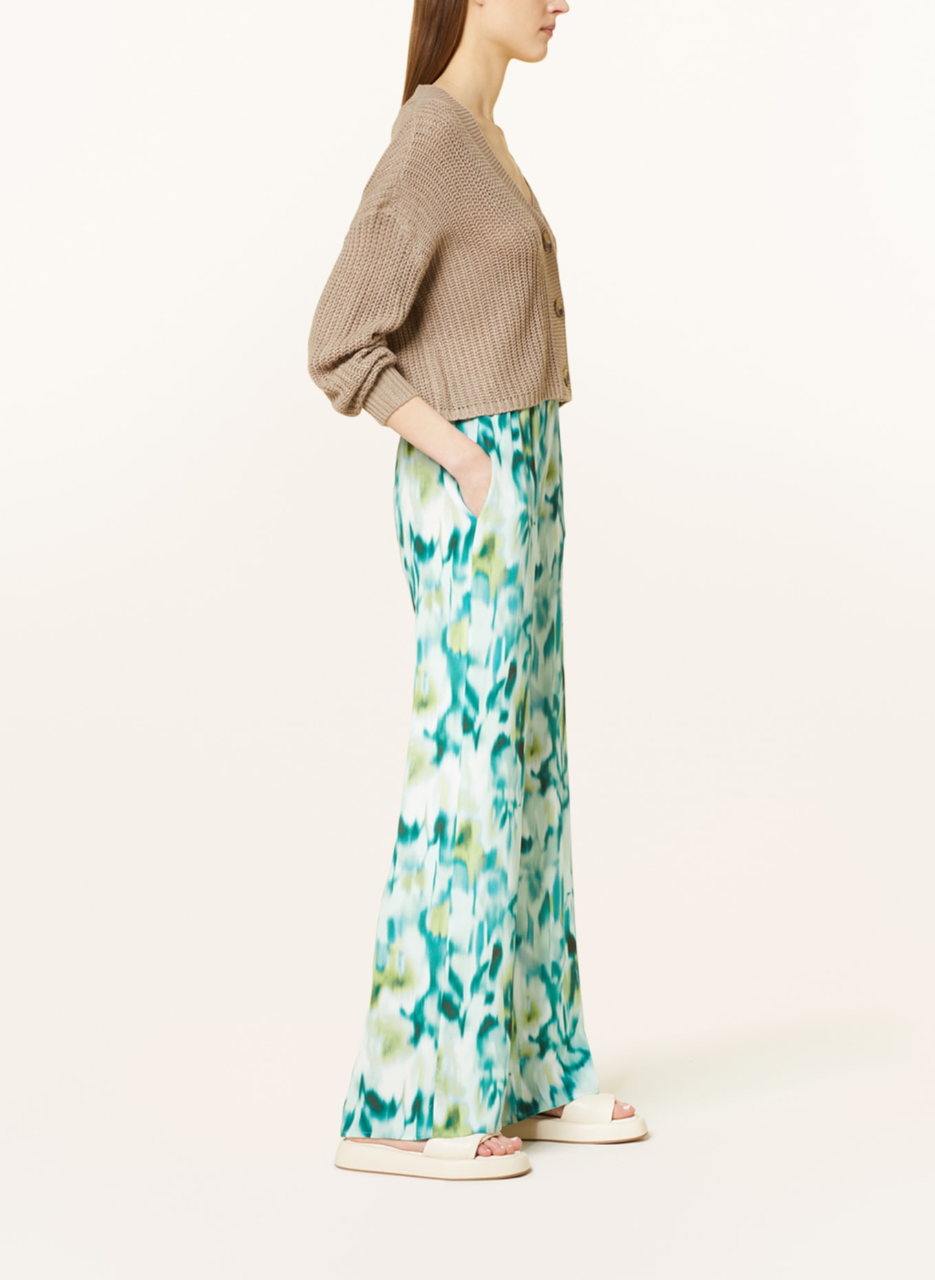 ANTONELLI firenze Wide leg trousers with silk, Color: TURQUOISE/ MINT/ DARK YELLOW (Image 4)