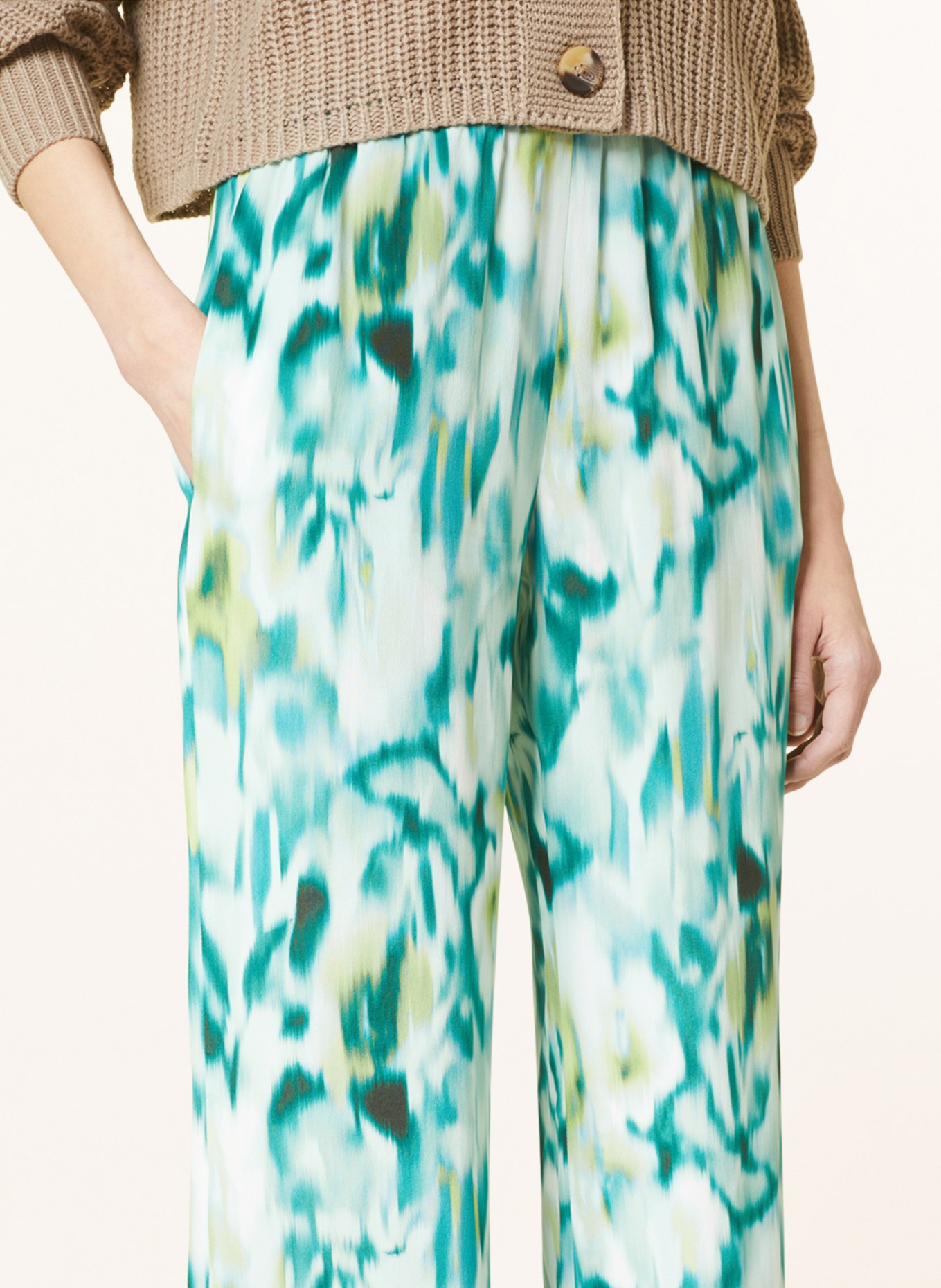 ANTONELLI firenze Wide leg trousers with silk, Color: TURQUOISE/ MINT/ DARK YELLOW (Image 5)
