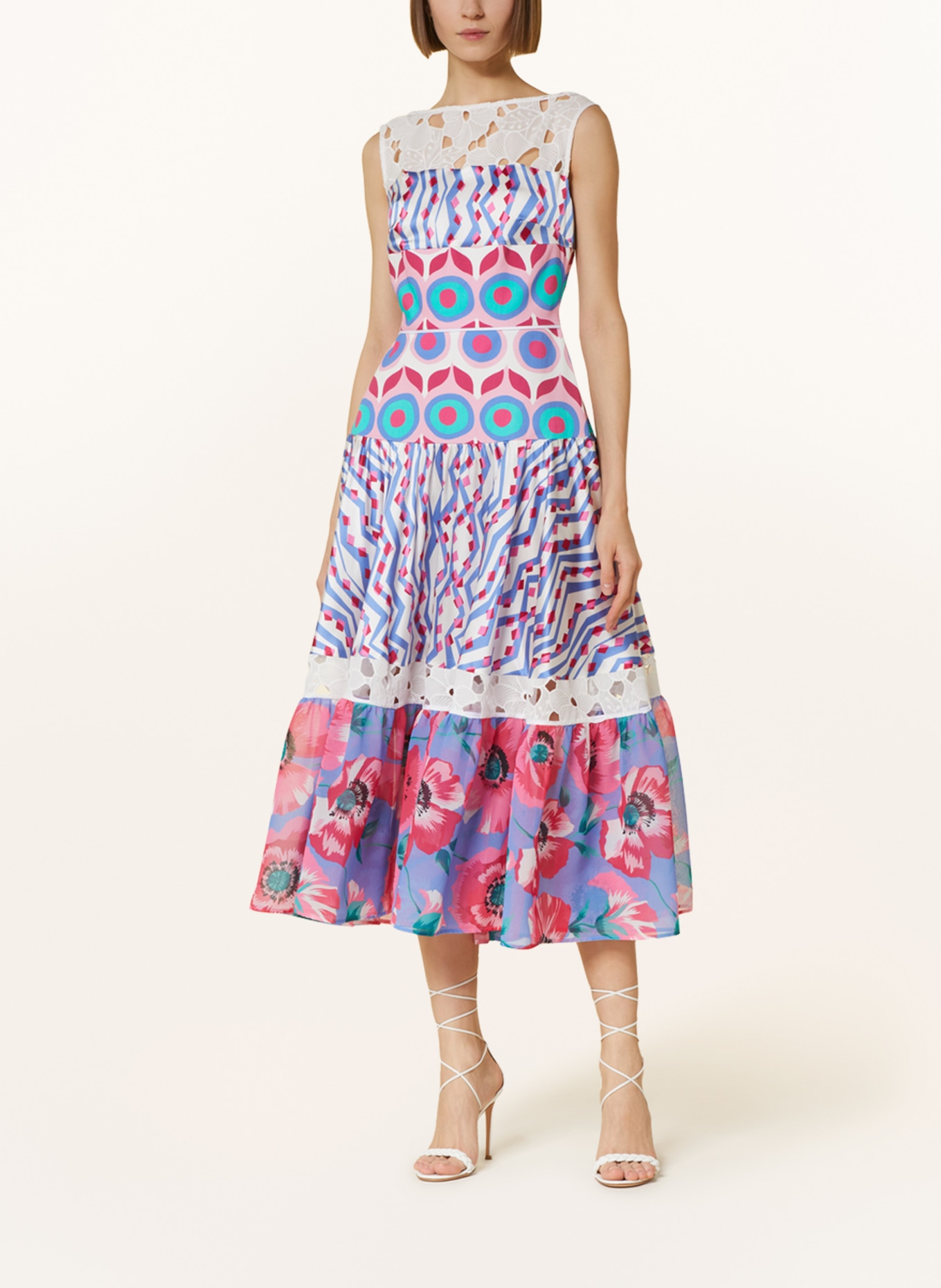 TALBOT RUNHOF Dress in mixed materials with silk and lace, Color: BLUE/ PINK/ WHITE (Image 2)