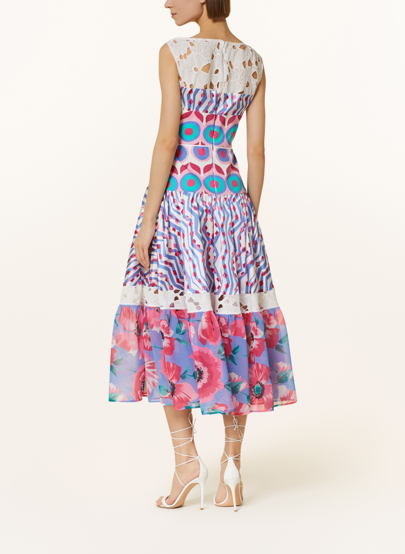 TALBOT RUNHOF Dress in mixed materials with silk and lace, Color: BLUE/ PINK/ WHITE (Image 3)