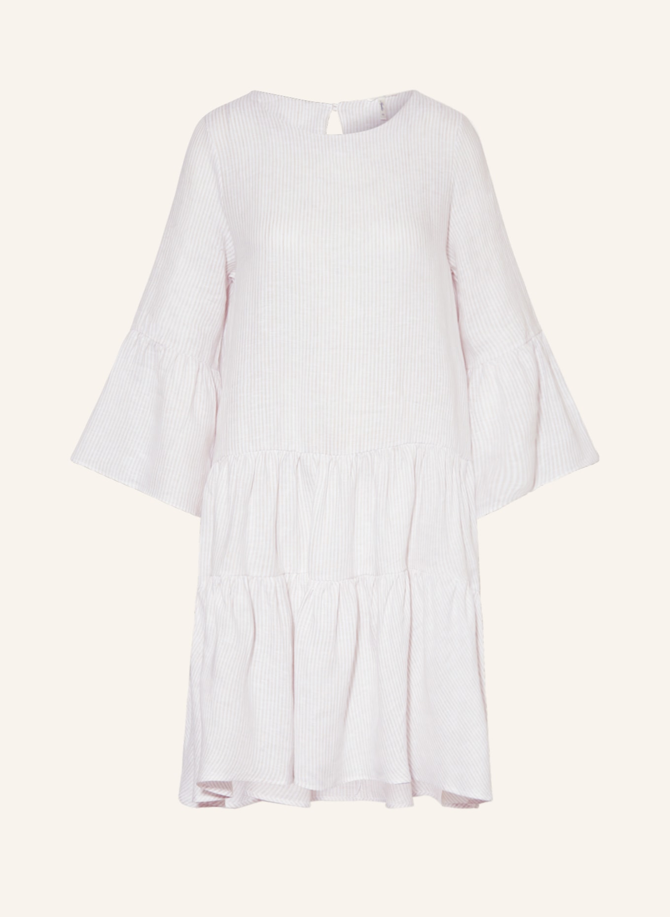 Sophie Linen dress OCARI with 3/4 sleeves, Color: BEIGE/ WHITE (Image 1)