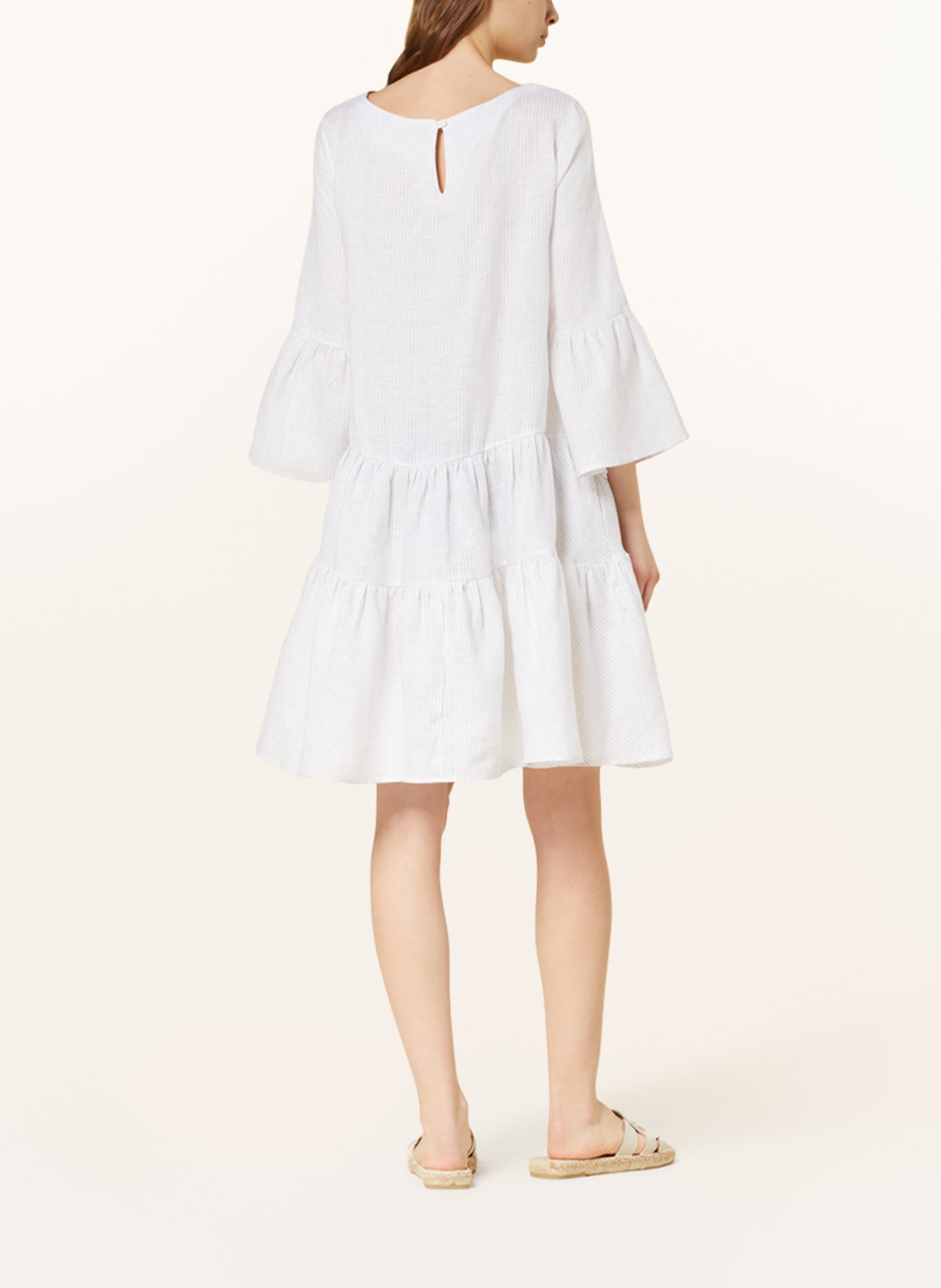 Sophie Linen dress OCARI with 3/4 sleeves, Color: BEIGE/ WHITE (Image 3)