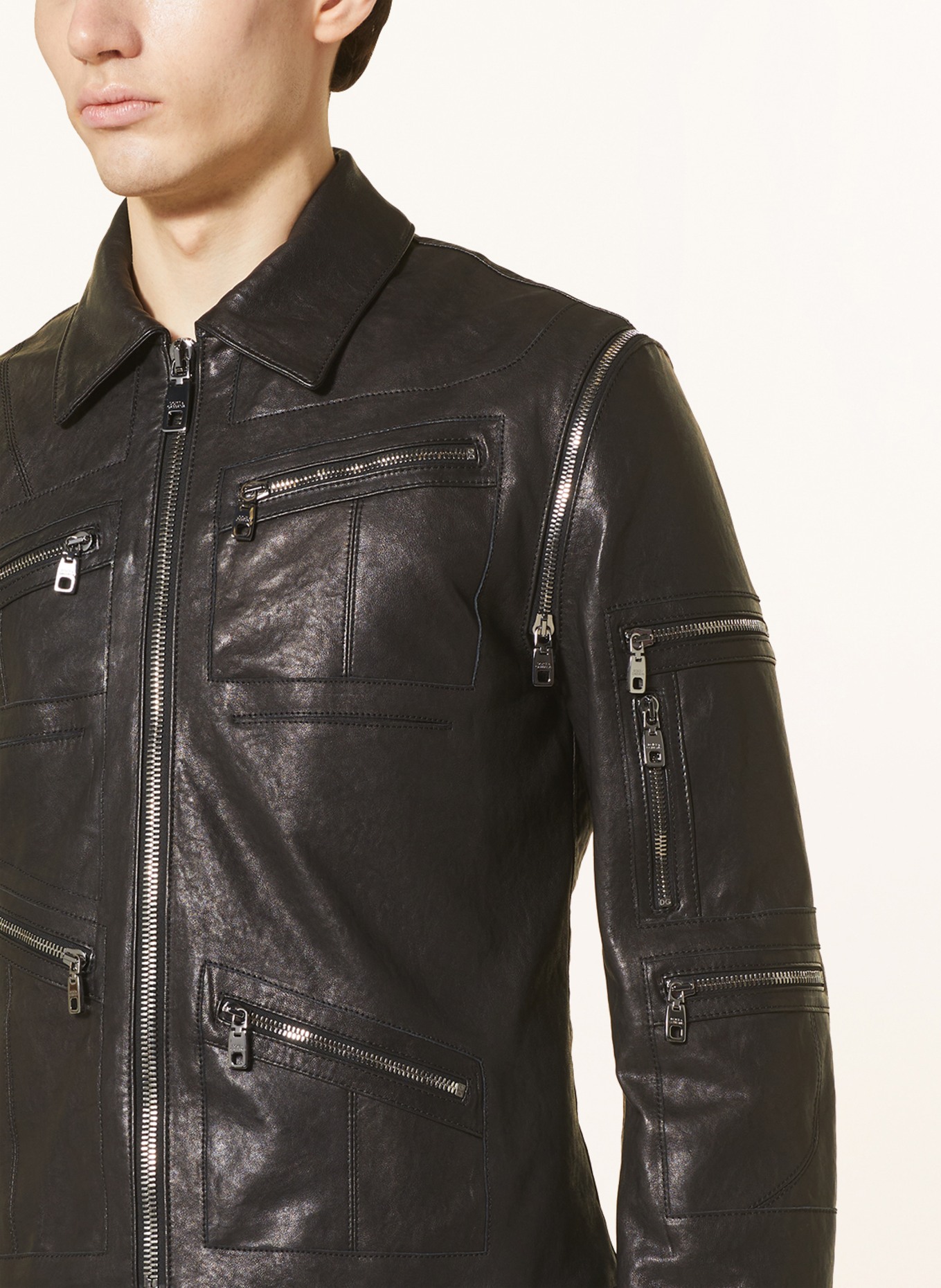 DOLCE & GABBANA 2-in-1 leather jacket, Color: BLACK (Image 5)