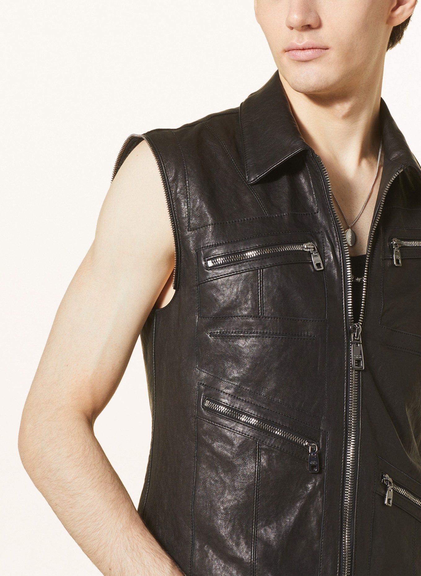 Mens Asymmetrical Belted Black Leather Vest | Free Shipping