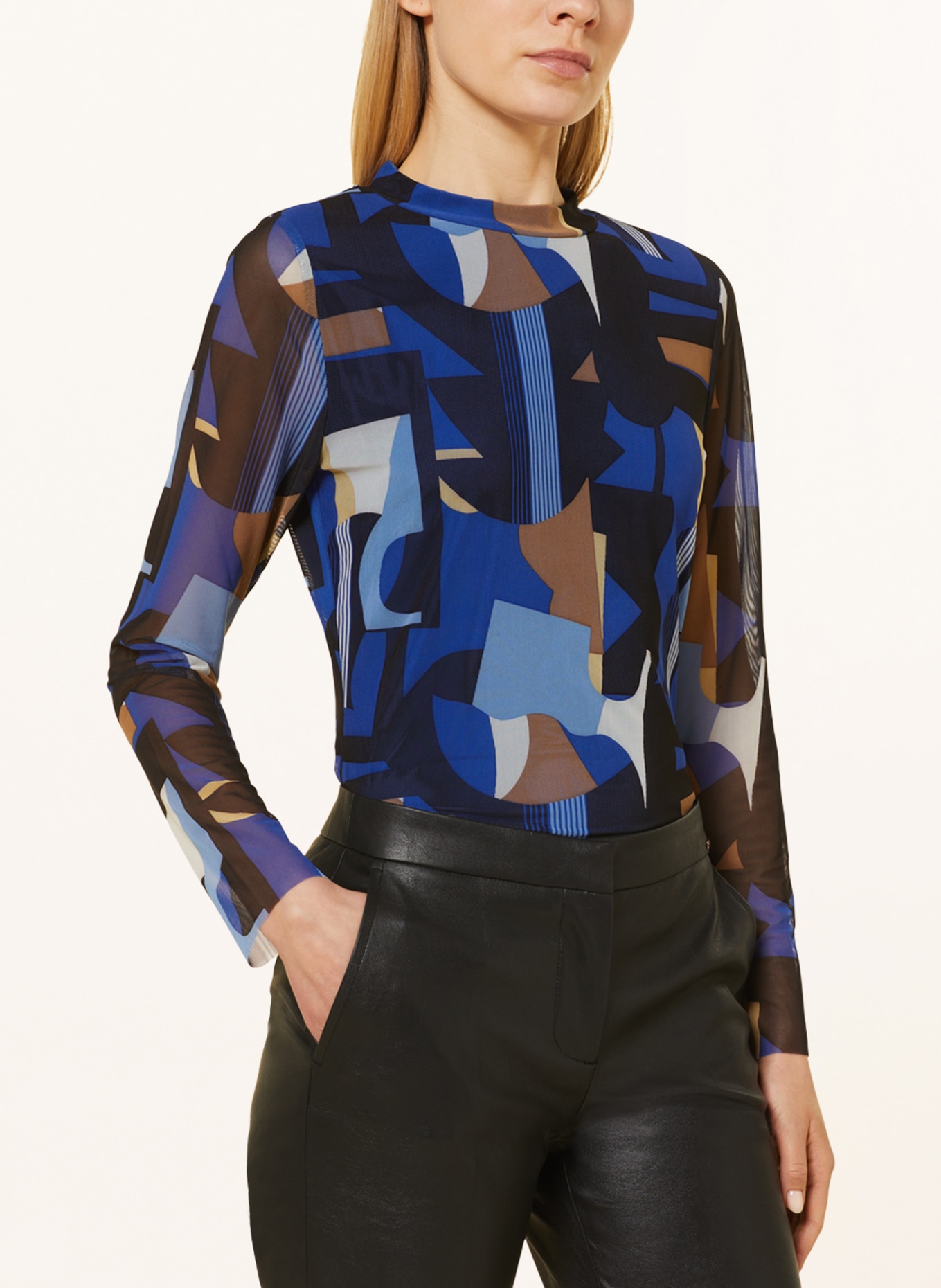 s.Oliver BLACK LABEL Long sleeve shirt in mesh, Color: BLUE/ BLACK/ ECRU (Image 4)