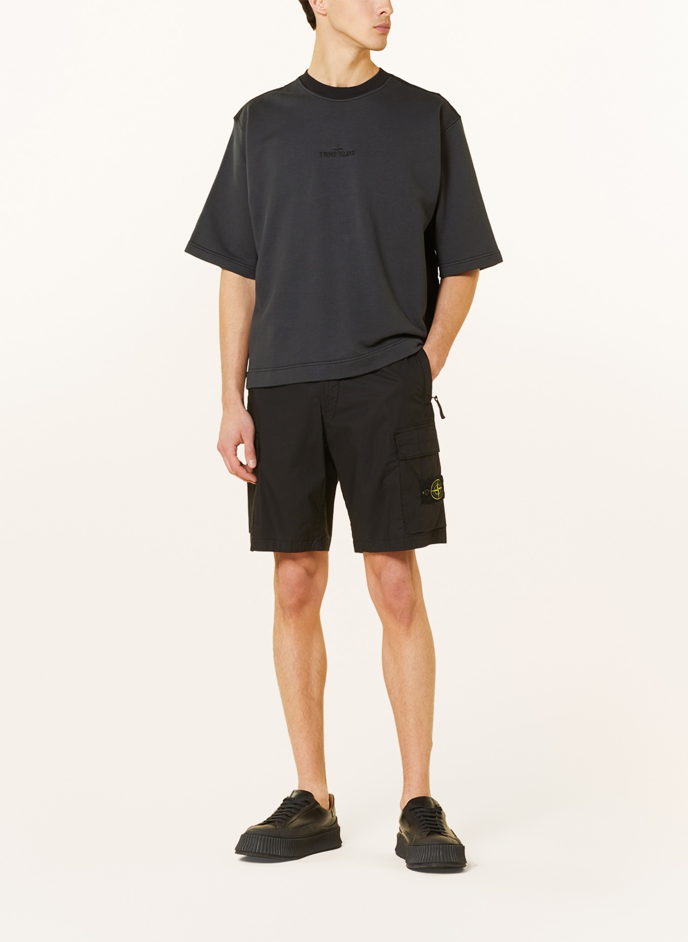 STONE ISLAND T-shirt in mixed materials, Color: DARK GRAY (Image 2)