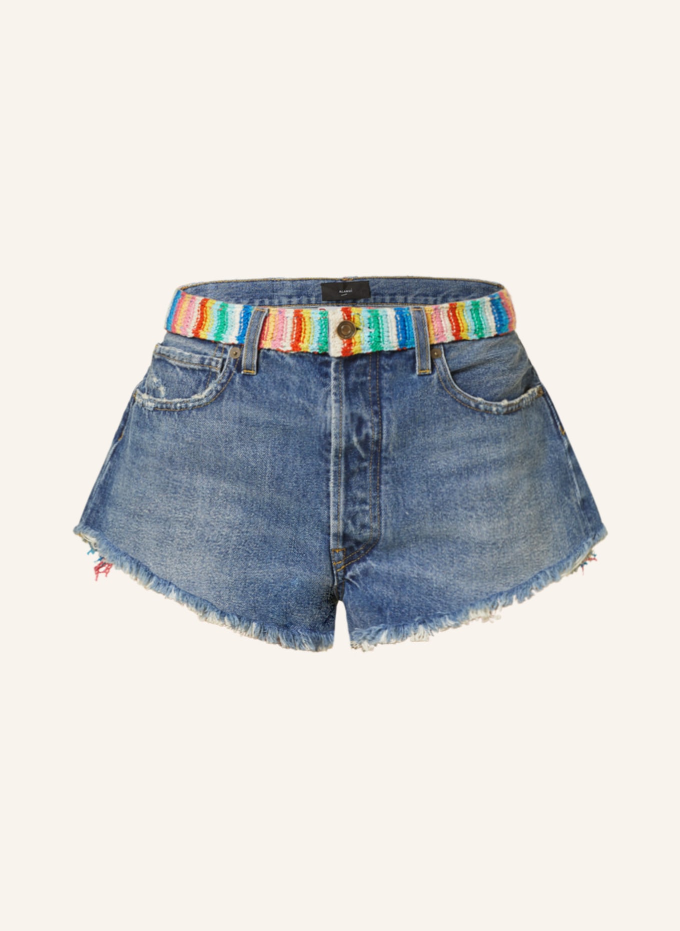 ALANUi Denim shorts OVER THE RAINBOW with fringes, Color: 4584 BLUE MULTI (Image 1)