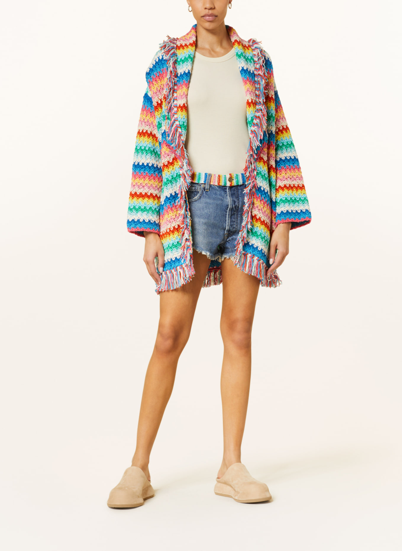 ALANUi Denim shorts OVER THE RAINBOW with fringes, Color: 4584 BLUE MULTI (Image 2)