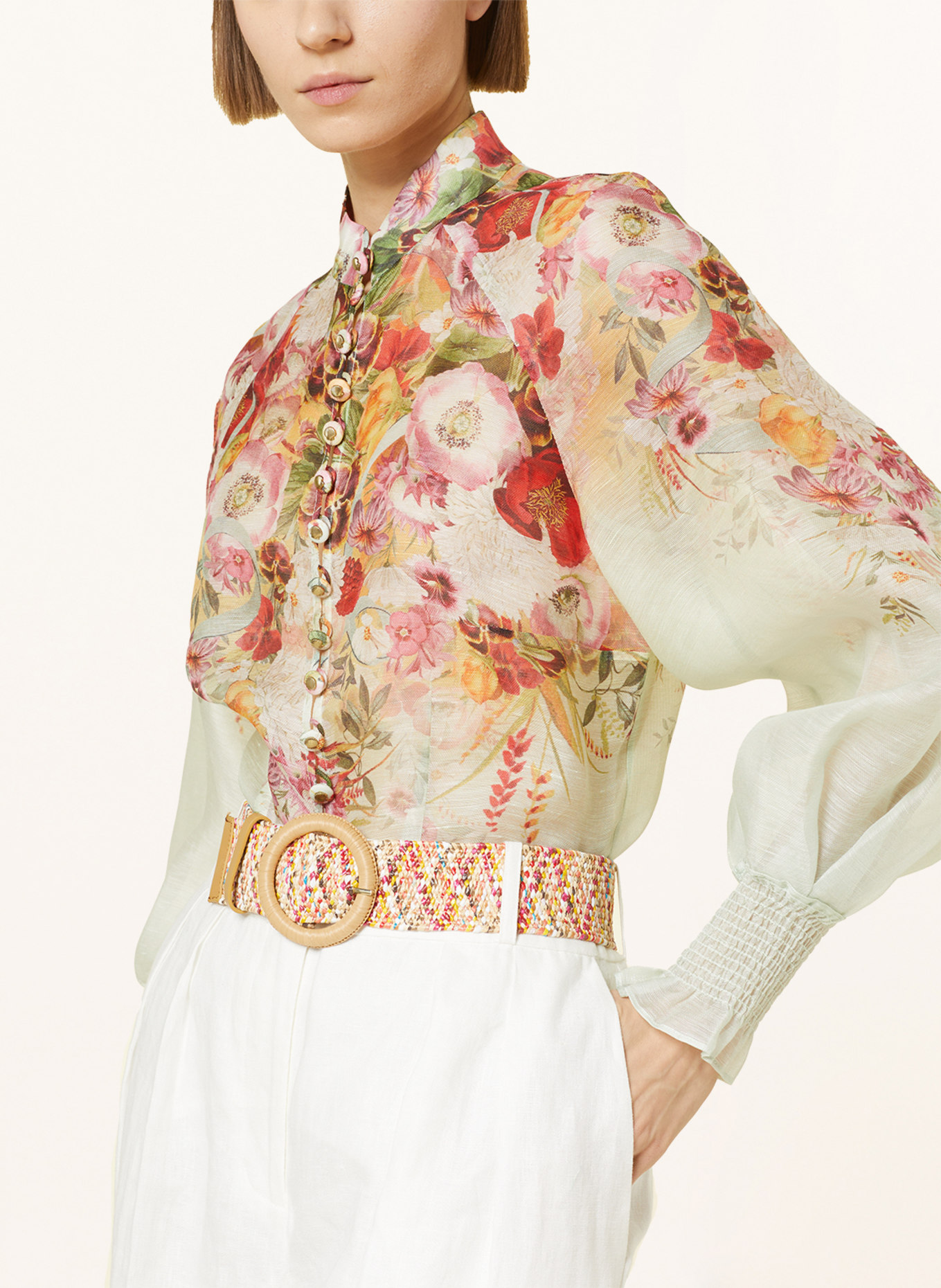 ZIMMERMANN Blouse WONDERLAND with linen and silk, Color: MINT/ RED/ FUCHSIA (Image 4)