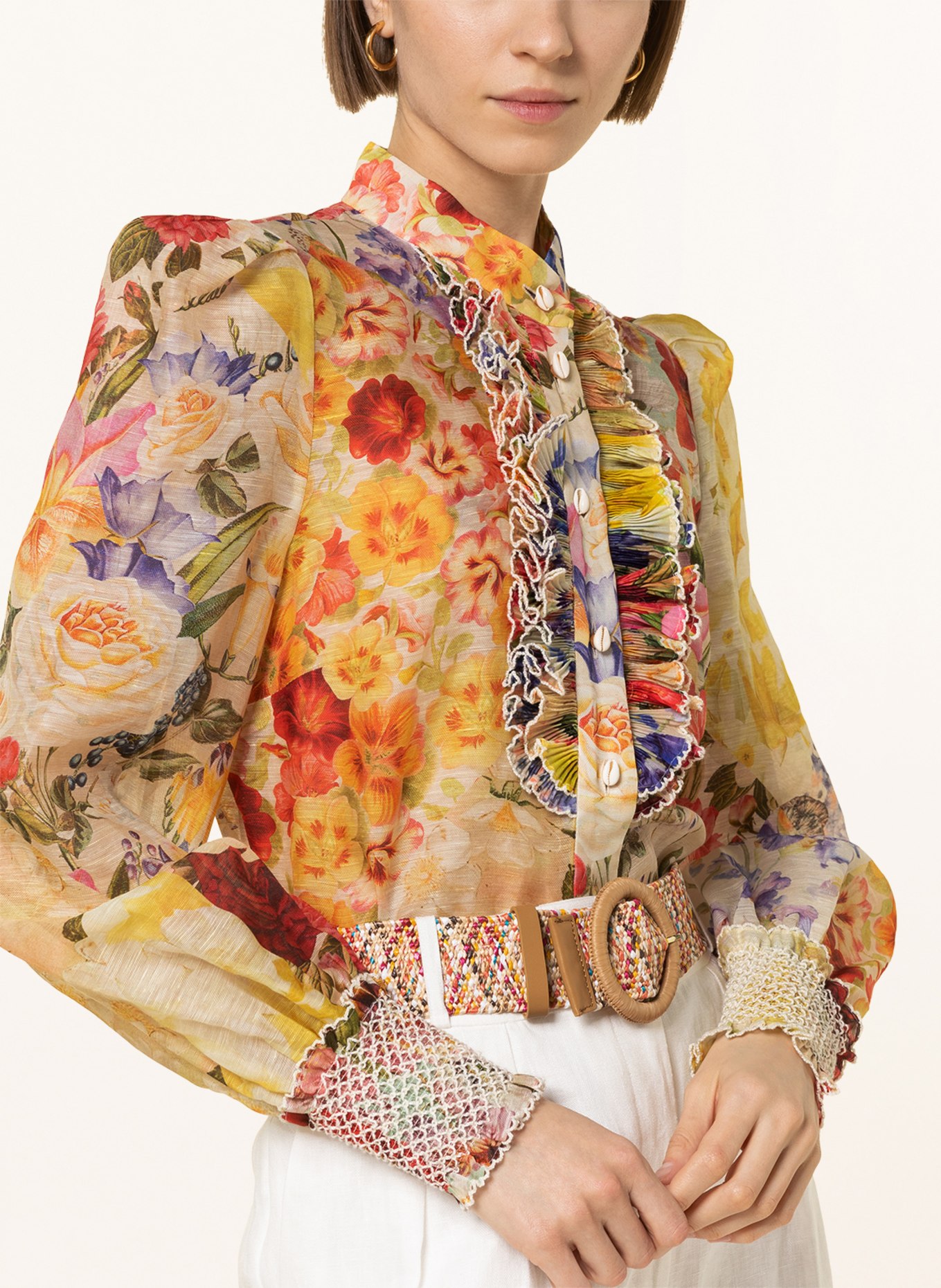 ZIMMERMANN Bluse WONDERLAND mit Leinen und Seide, Farbe: GELB/ DUNKELGELB/ ROT (Bild 4)