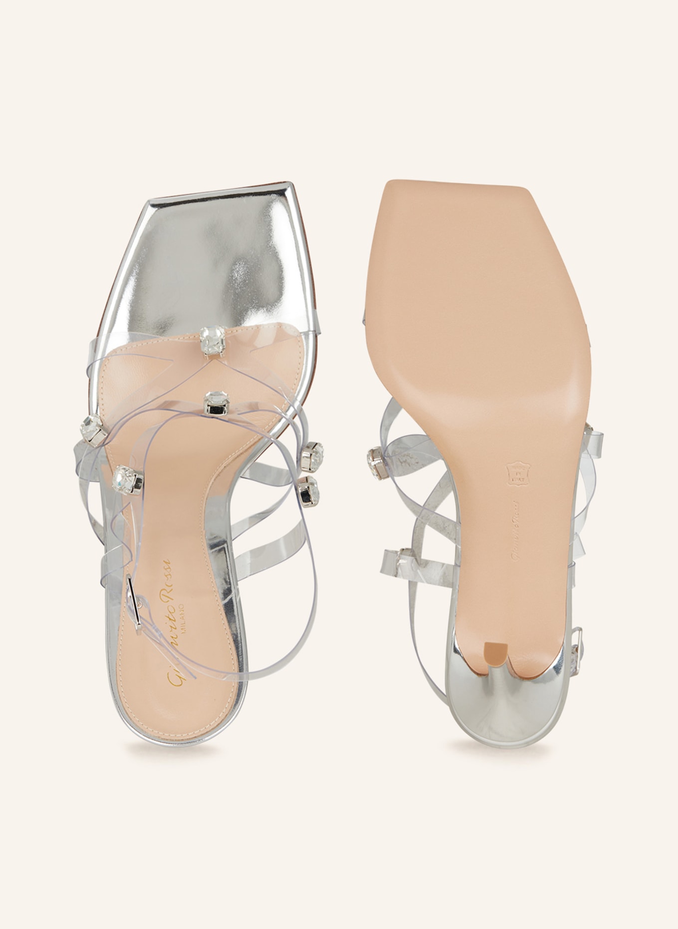 Gianvito Rossi Sandaletten mit Schmucksteinen, Farbe: WEISS/ SILBER (Bild 5)