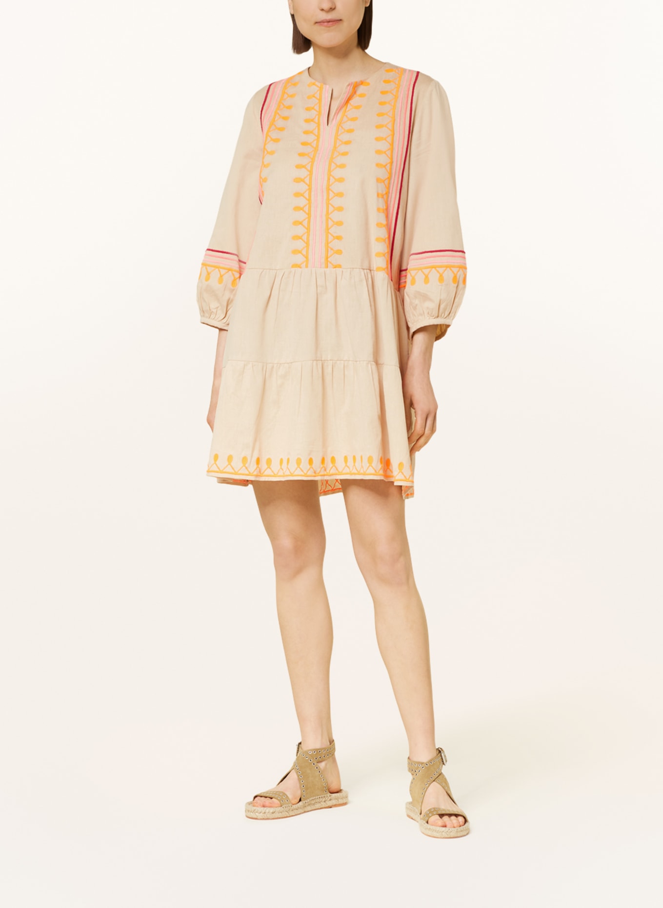 VALÉRIE KHALFON Kleid mit 3/4-Arm, Farbe: BEIGE/ NEONORANGE/ ROSA (Bild 2)