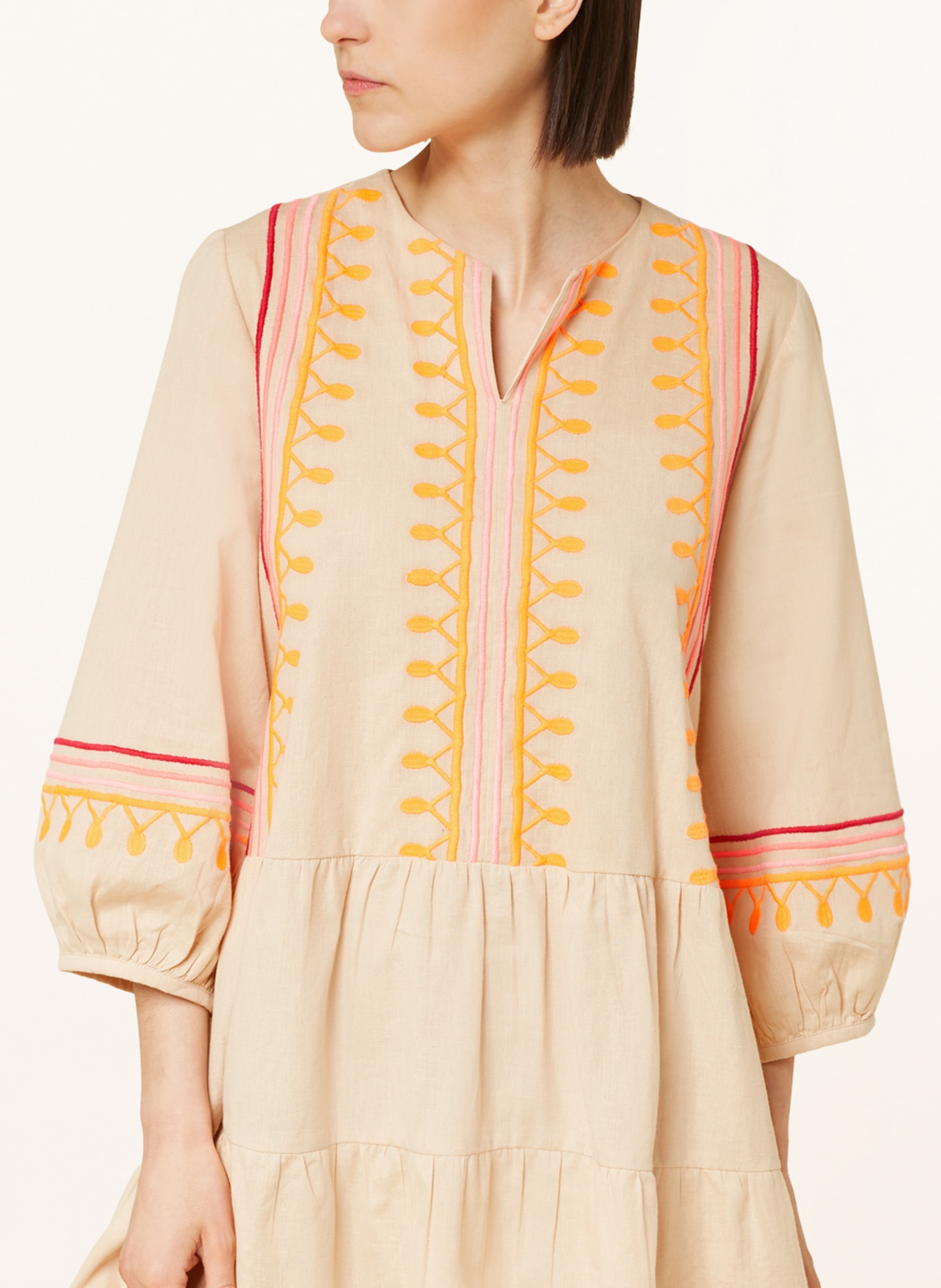 VALÉRIE KHALFON Dress with 3/4 sleeves, Color: BEIGE/ NEON ORANGE/ PINK (Image 4)