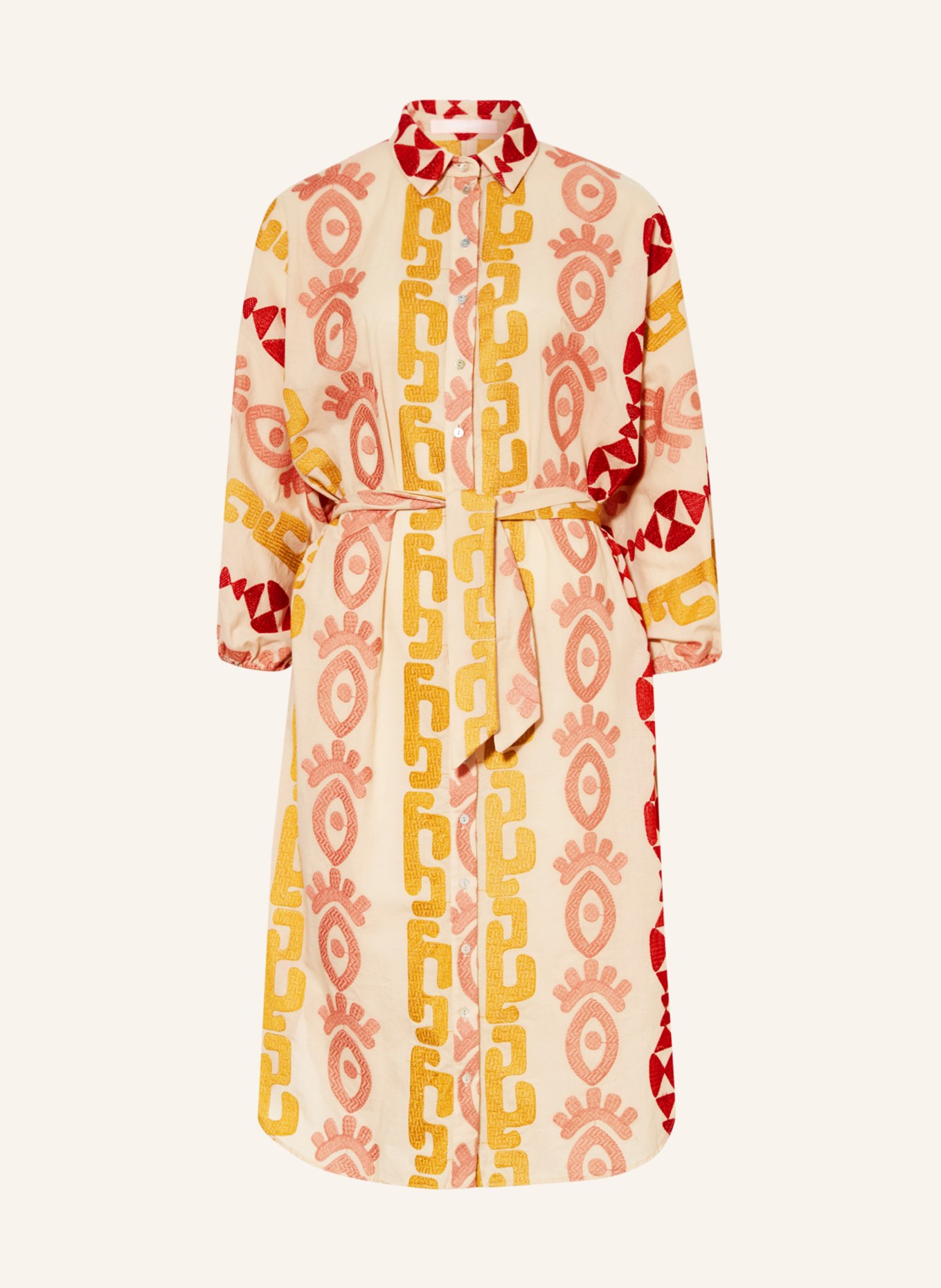 VALÉRIE KHALFON Shirt dress SAWGRASS, Color: BEIGE/ RED/ DARK YELLOW (Image 1)