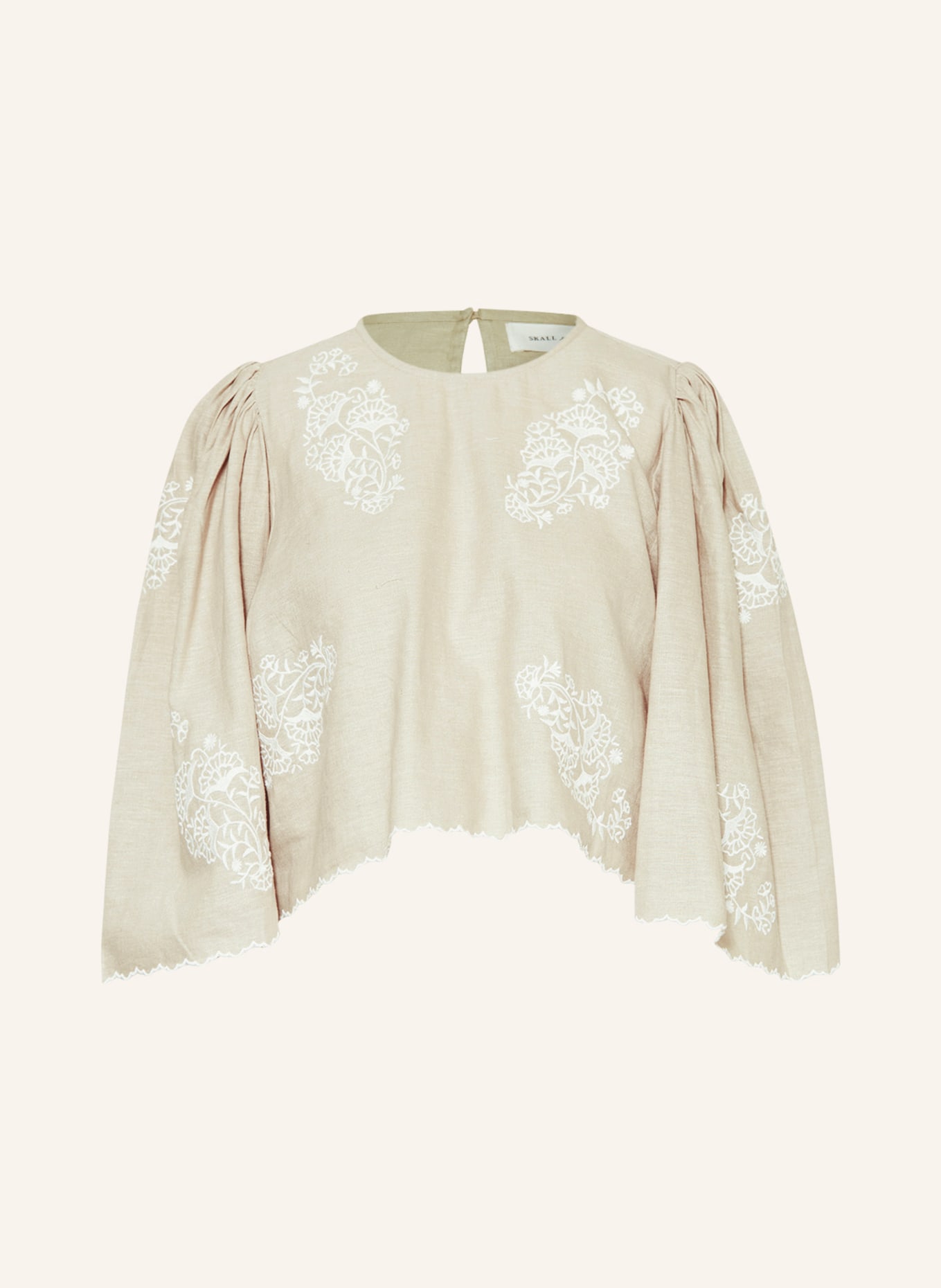 Skall Studio Cropped blouse DEVI with linen and embroidery, Color: LIGHT GRAY/ WHITE (Image 1)