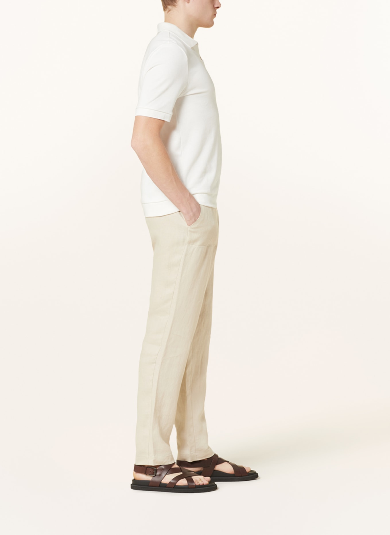MAERZ MUENCHEN Linen trousers slim fit, Color: LIGHT BROWN (Image 4)