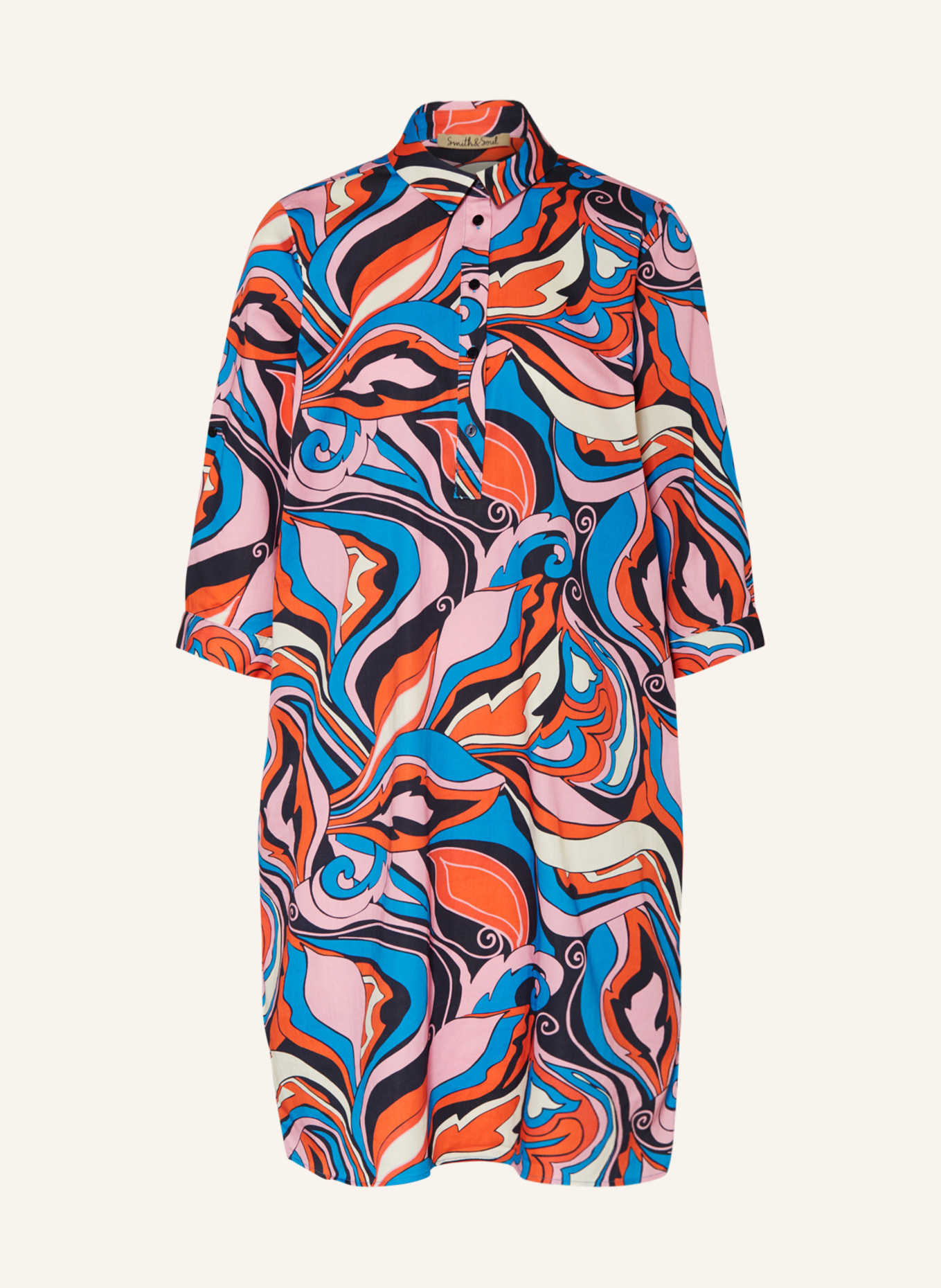 Smith & Soul Dress with 3/4 sleeves, Color: PINK/ BLUE/ ORANGE (Image 1)
