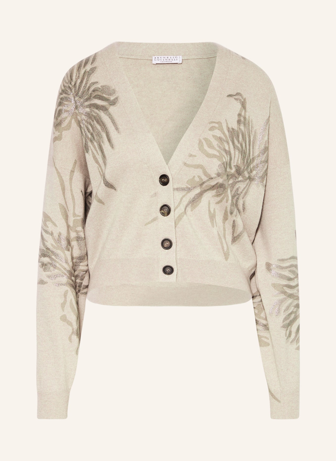 BRUNELLO CUCINELLI Cardigan with cashmere and glitter thread, Color: BEIGE/ DARK BROWN (Image 1)