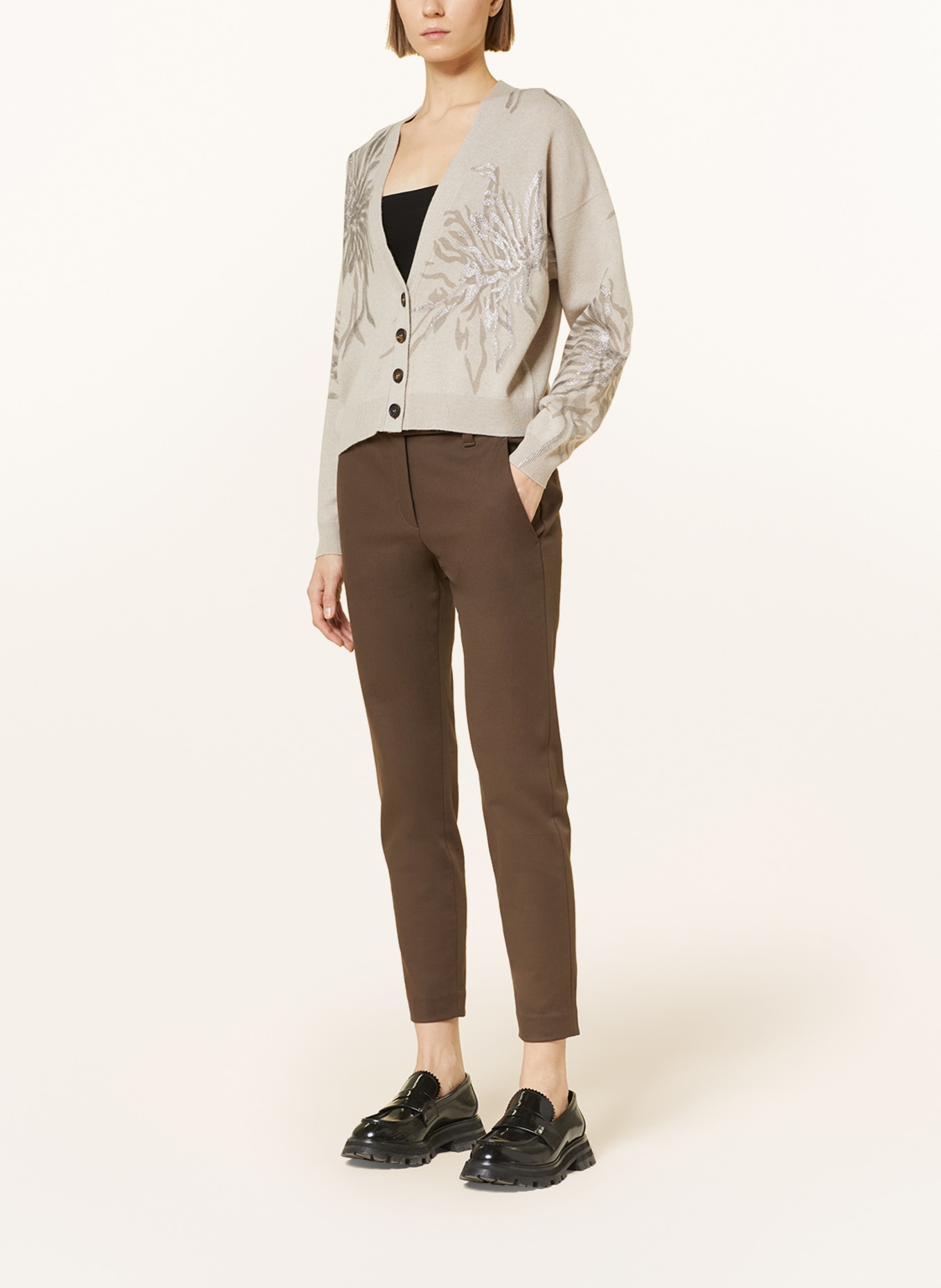 BRUNELLO CUCINELLI Cardigan with cashmere and glitter thread, Color: BEIGE/ DARK BROWN (Image 2)