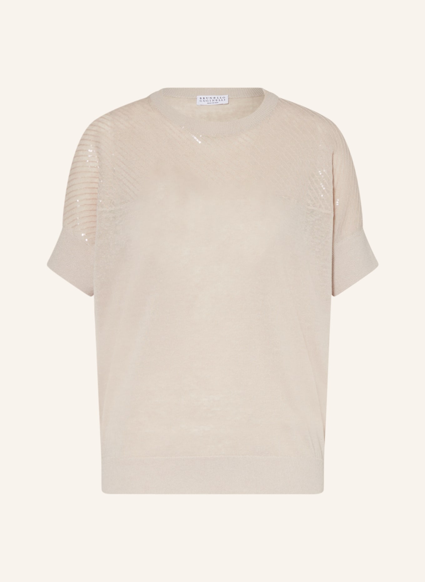 BRUNELLO CUCINELLI Knit shirt made of linen with sequins, Color: CREAM (Image 1)