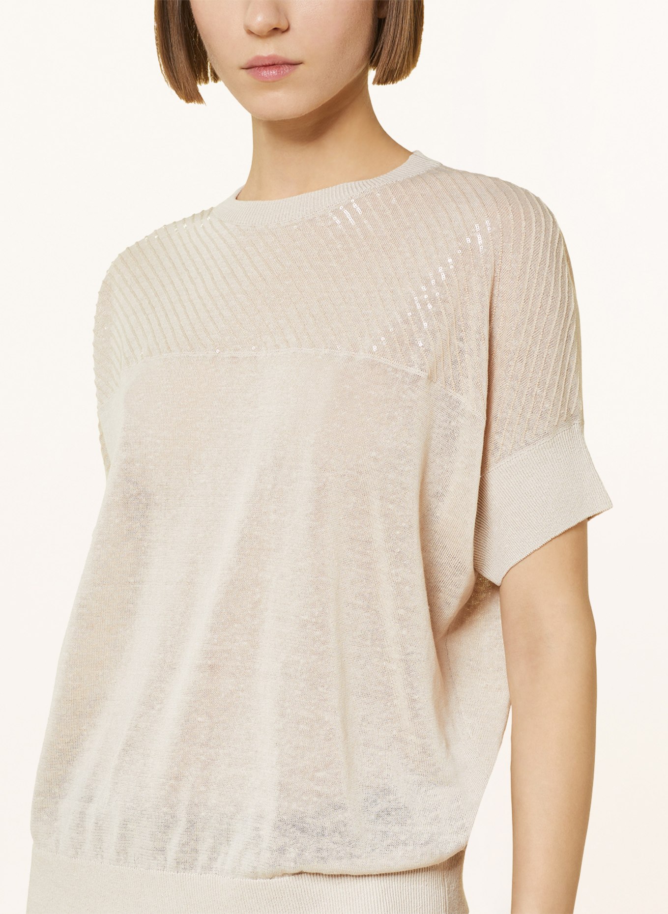 BRUNELLO CUCINELLI Knit shirt made of linen with sequins, Color: CREAM (Image 4)