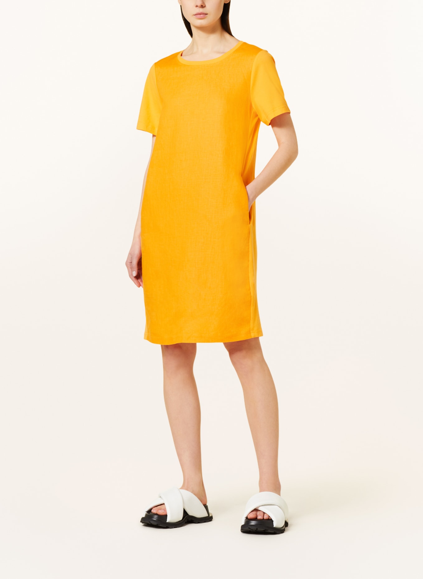 oui Linen dress in mixed materials, Color: ORANGE (Image 2)