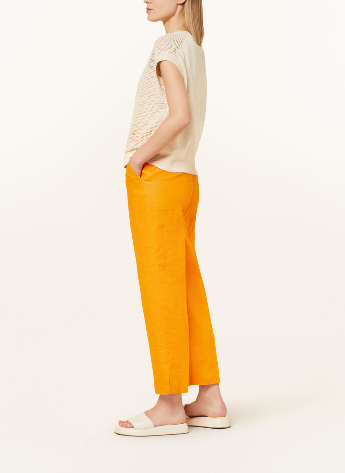 oui Linen trousers, Color: ORANGE (Image 4)