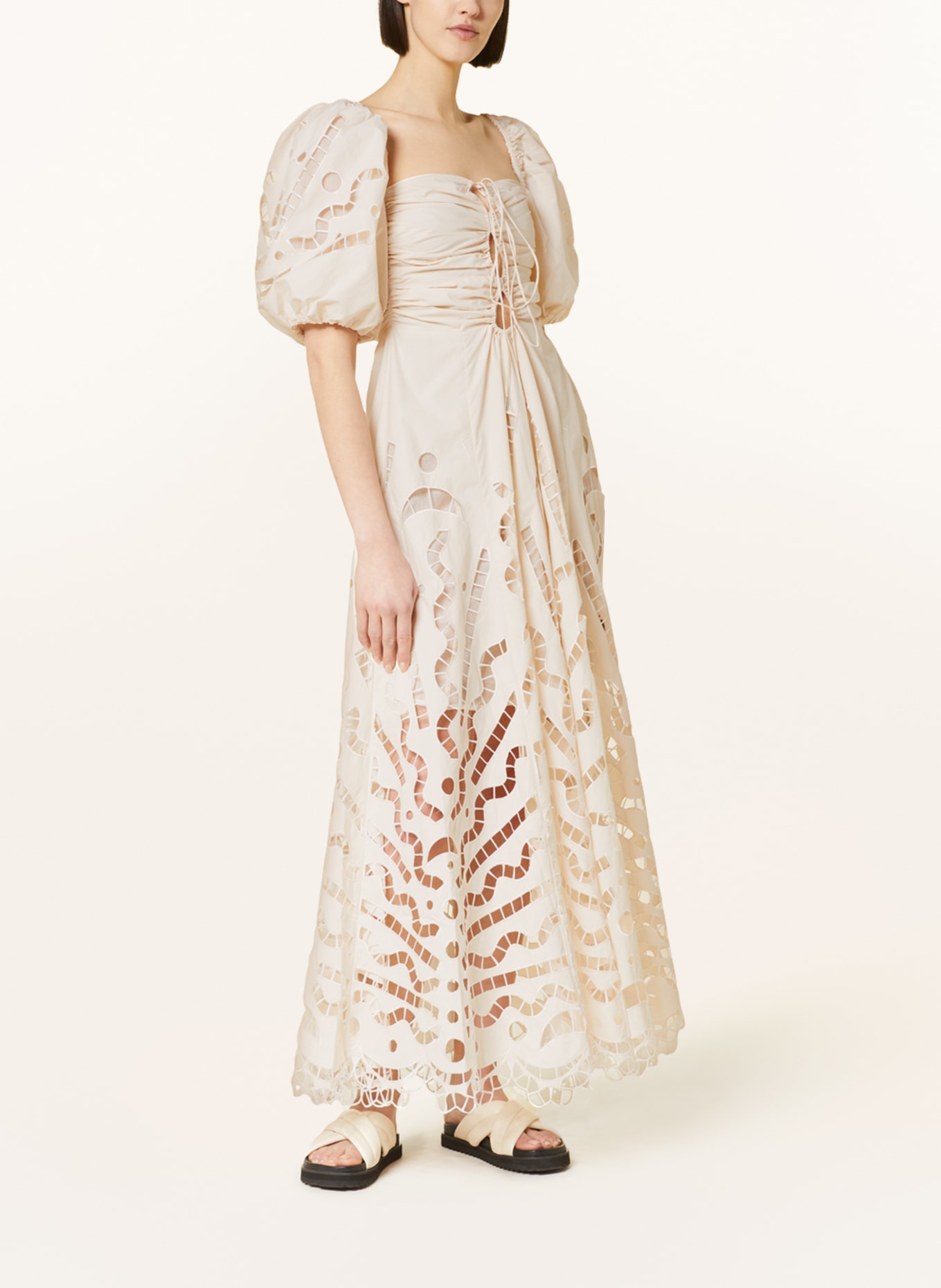 Magali Pascal Sukienka FLORES z wycięciem i perforowanymi haftami, Kolor: CIELISTY (Obrazek 2)