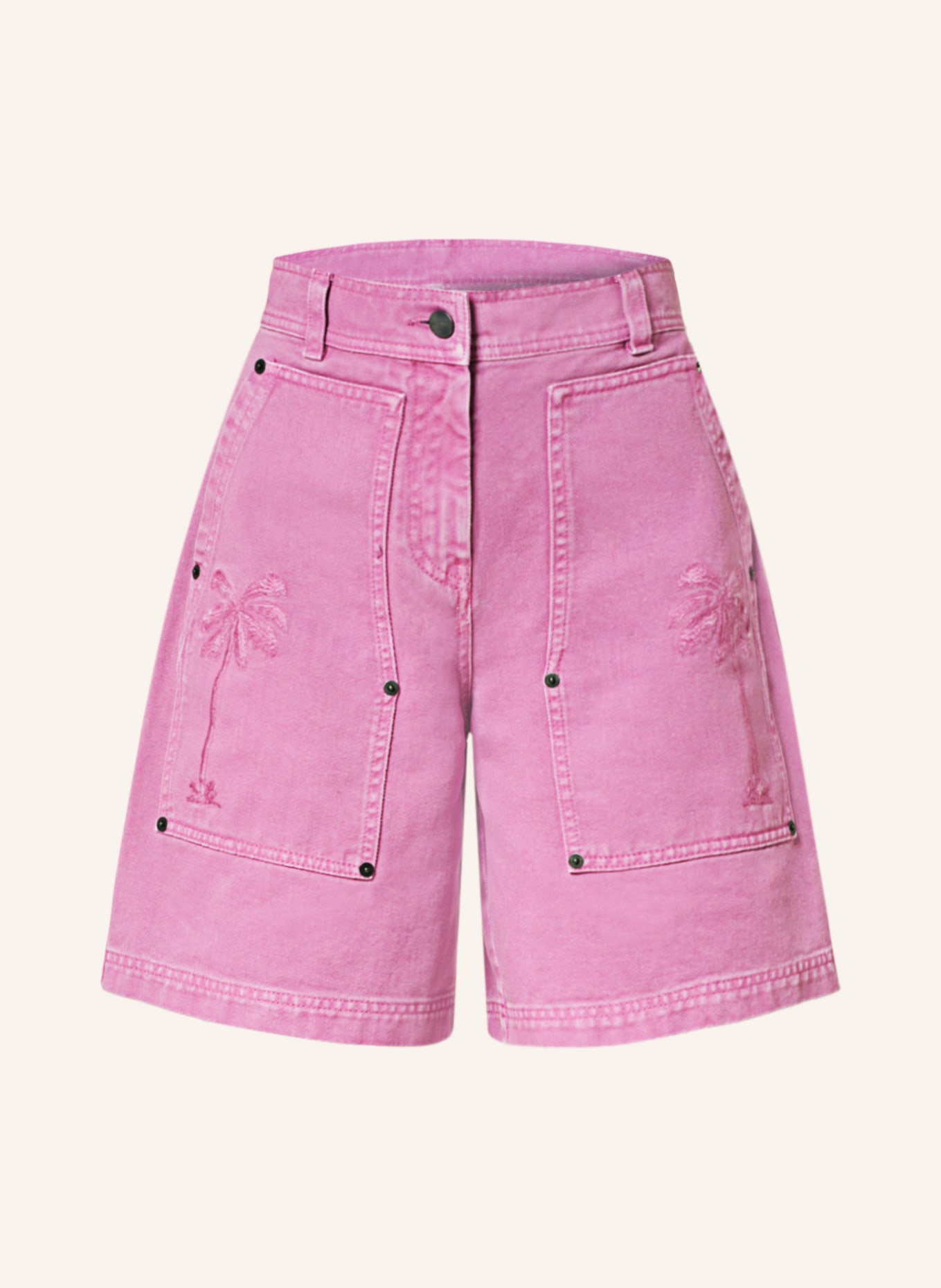 Palm Angels Denim shorts with embroidery, Color: FUCHSIA (Image 1)