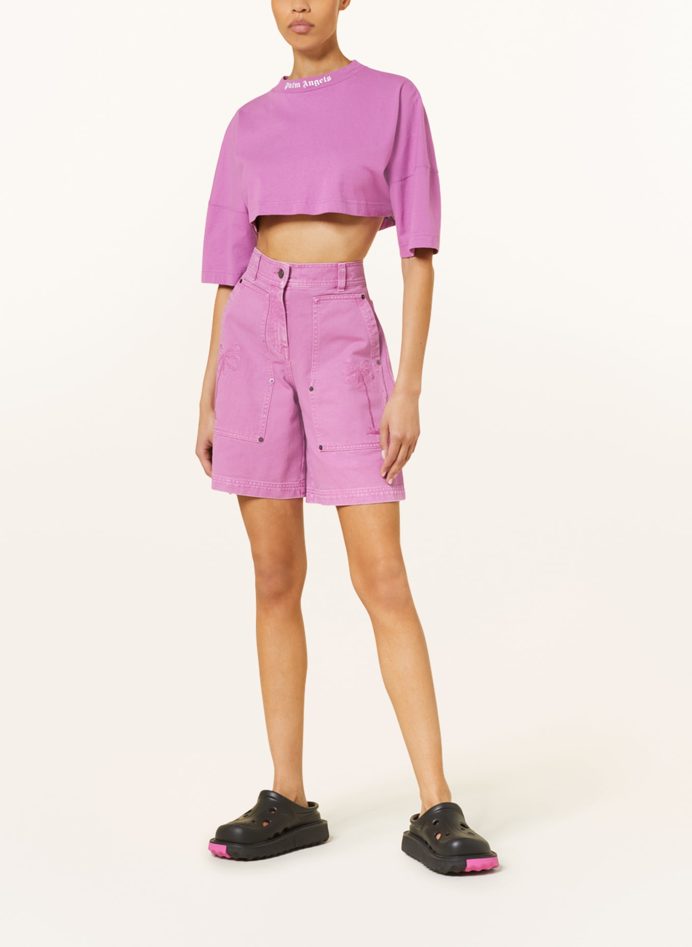 Palm Angels Denim shorts with embroidery, Color: FUCHSIA (Image 2)