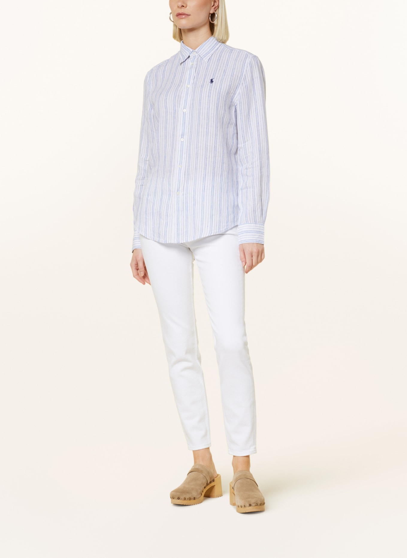 POLO RALPH LAUREN Shirt blouse made of linen, Color: WHITE/ BLUE (Image 2)