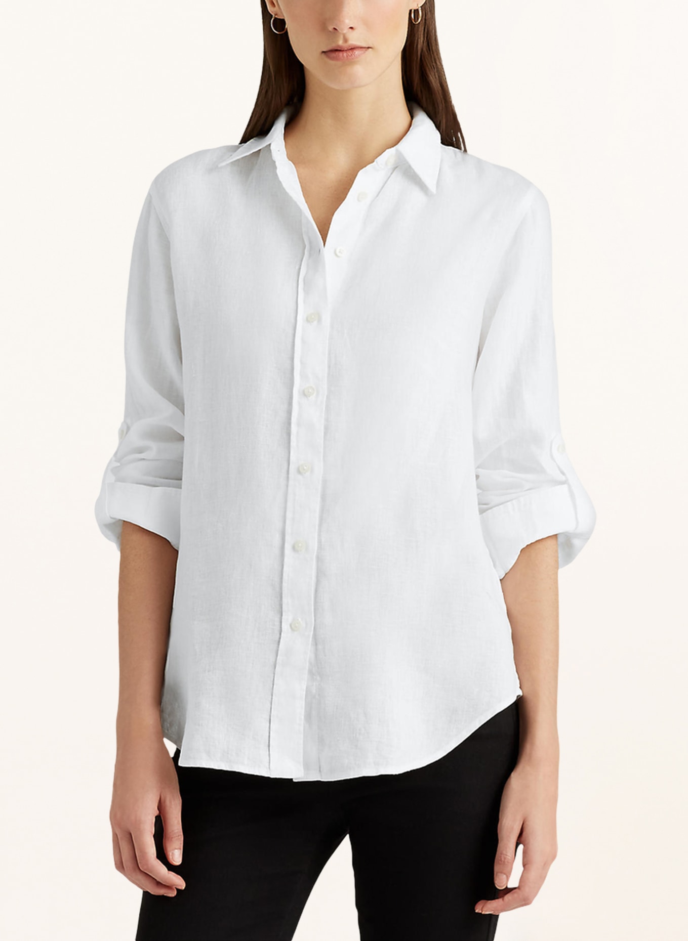 LAUREN RALPH LAUREN Lněná košilová halenka: BÍLÁ