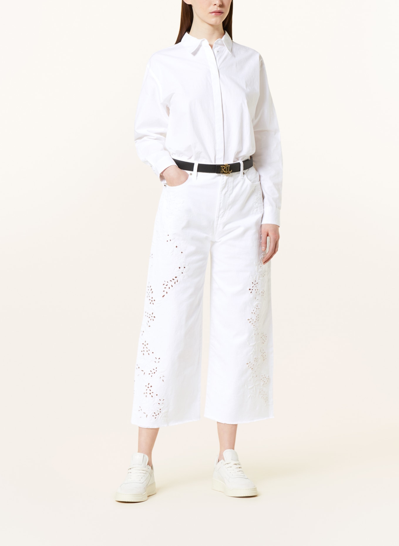 LAUREN RALPH LAUREN Culotte jeans with broderie anglaise, Color: 001 WHITE WASH (Image 2)
