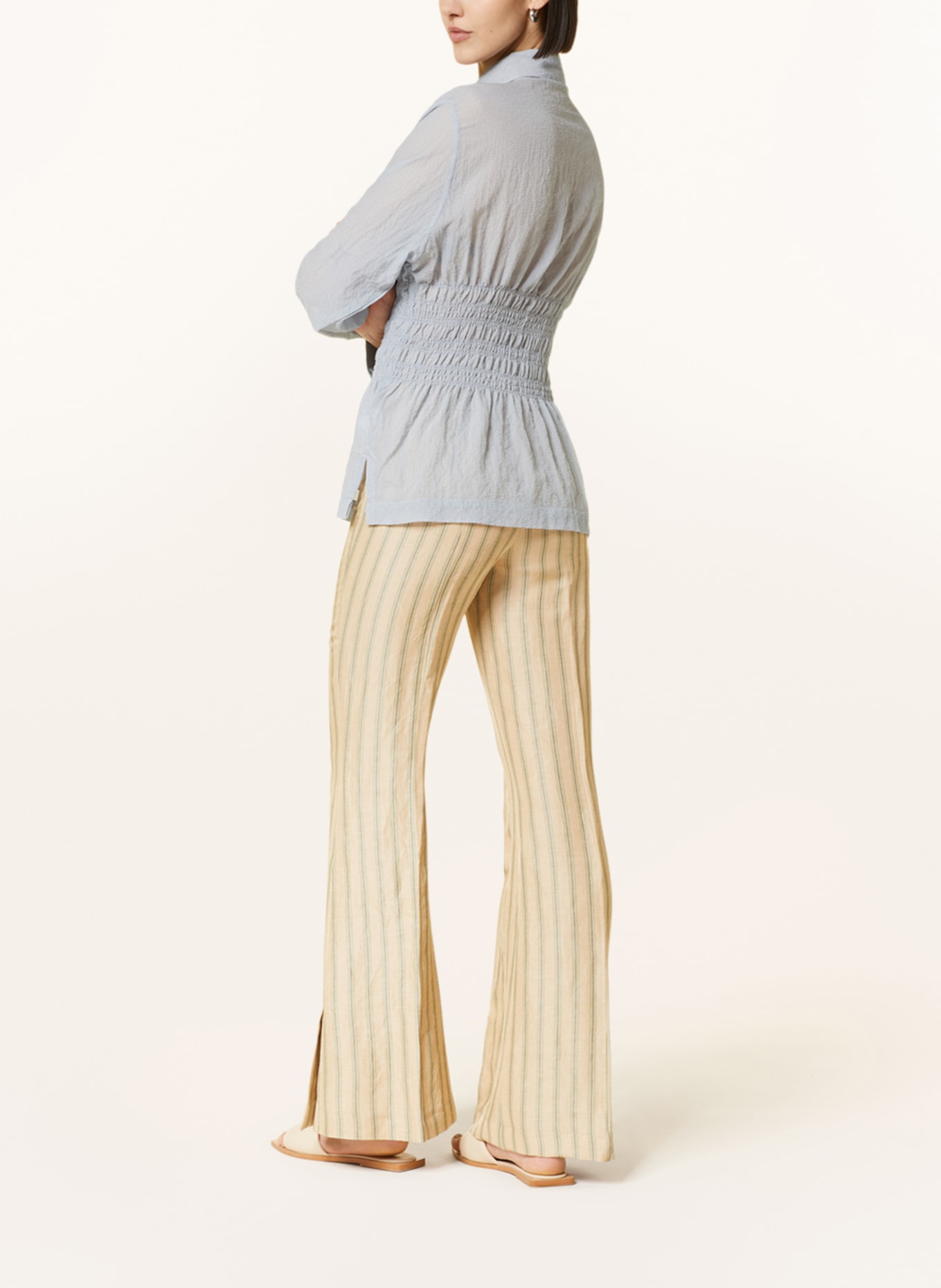 RÓHE Trousers with linen, Color: CAMEL/ GREEN (Image 3)