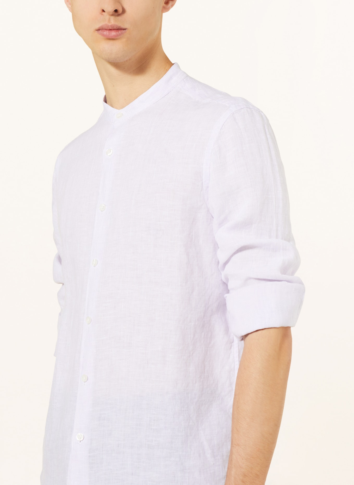 altea Linen shirt regular fit with stand-up collar, Color: LIGHT PURPLE/ WHITE (Image 4)