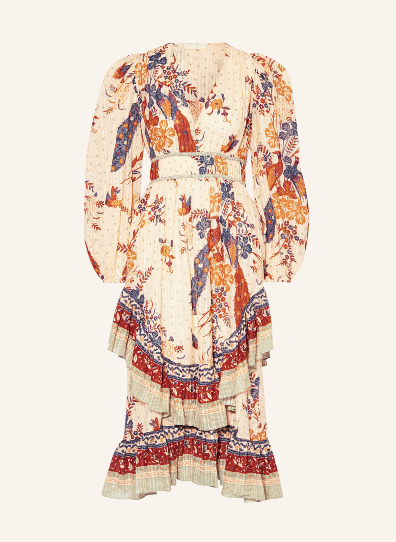 ULLA JOHNSON Kleid PORTIA mit Rüschen, Farbe: HELLORANGE/ BRAUN/ HELLGRÜN (Bild 1)