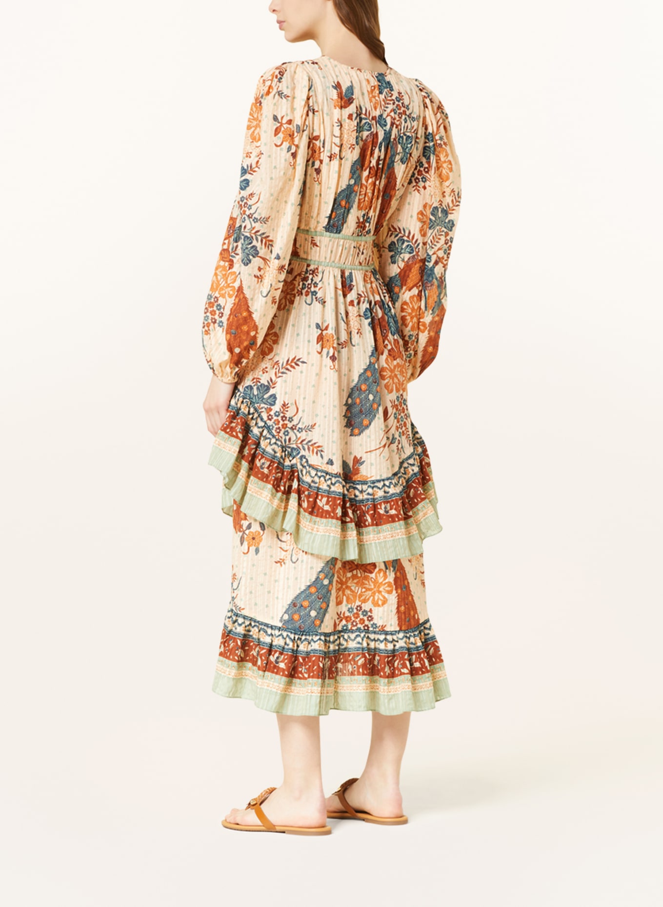 ULLA JOHNSON Dress PORTIA with ruffles, Color: LIGHT ORANGE/ BROWN/ LIGHT GREEN (Image 3)