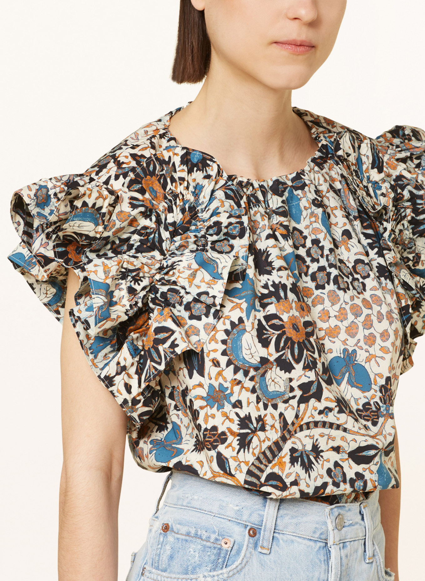 ULLA JOHNSON Shirt blouse ELORA, Color: TEAL/ DARK ORANGE/ BLACK (Image 4)