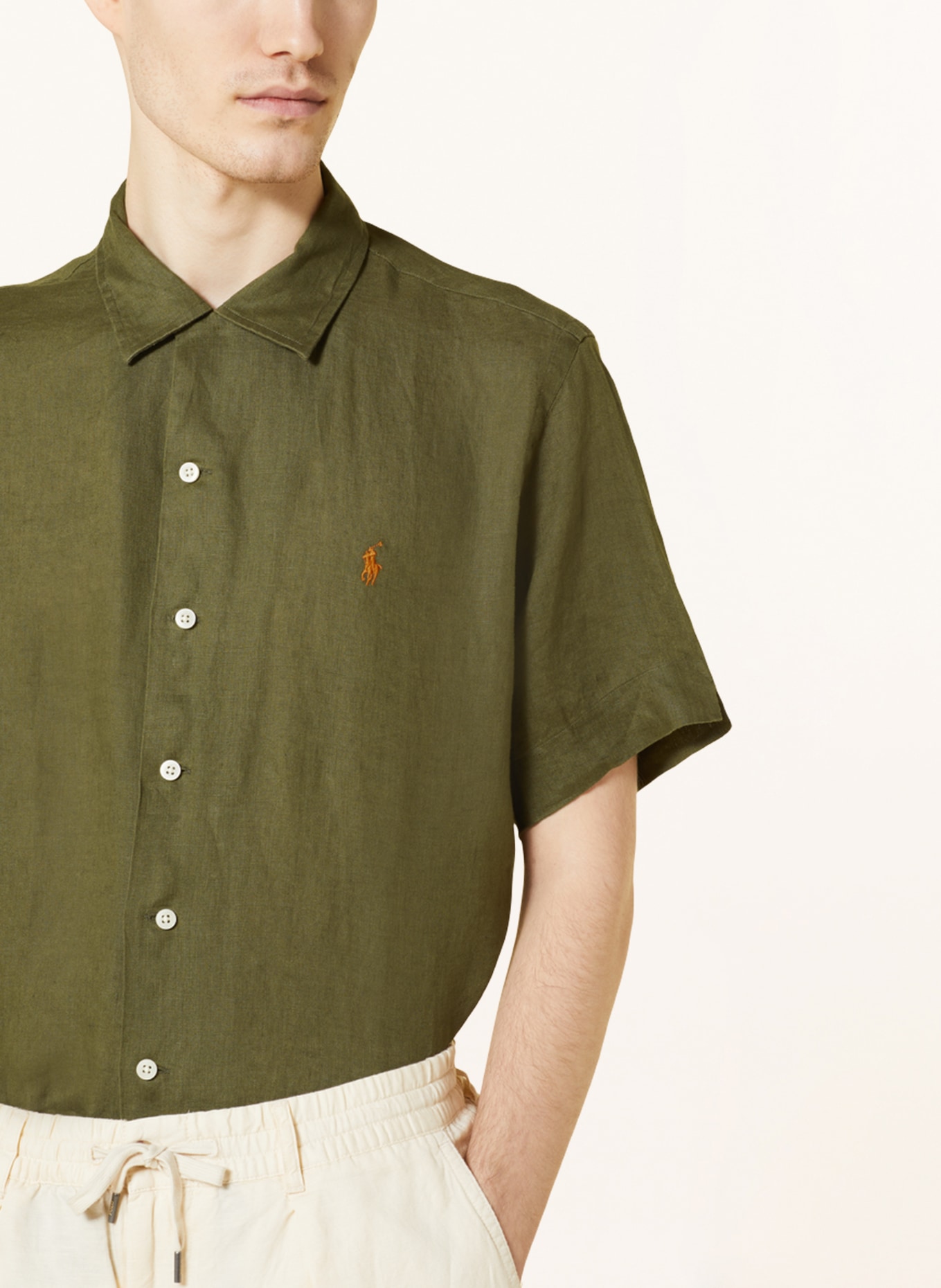 POLO RALPH LAUREN Short sleeve shirt classic fit in linen, Color: OLIVE (Image 4)