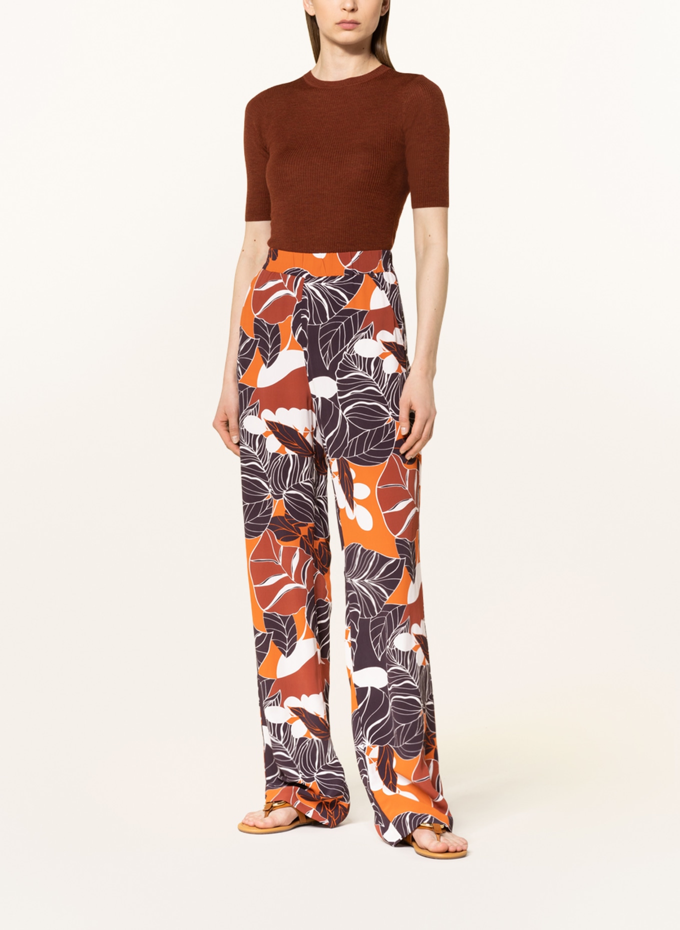 MAC Wide leg trousers CHIARA, Color: DARK BROWN/ BROWN/ WHITE (Image 2)