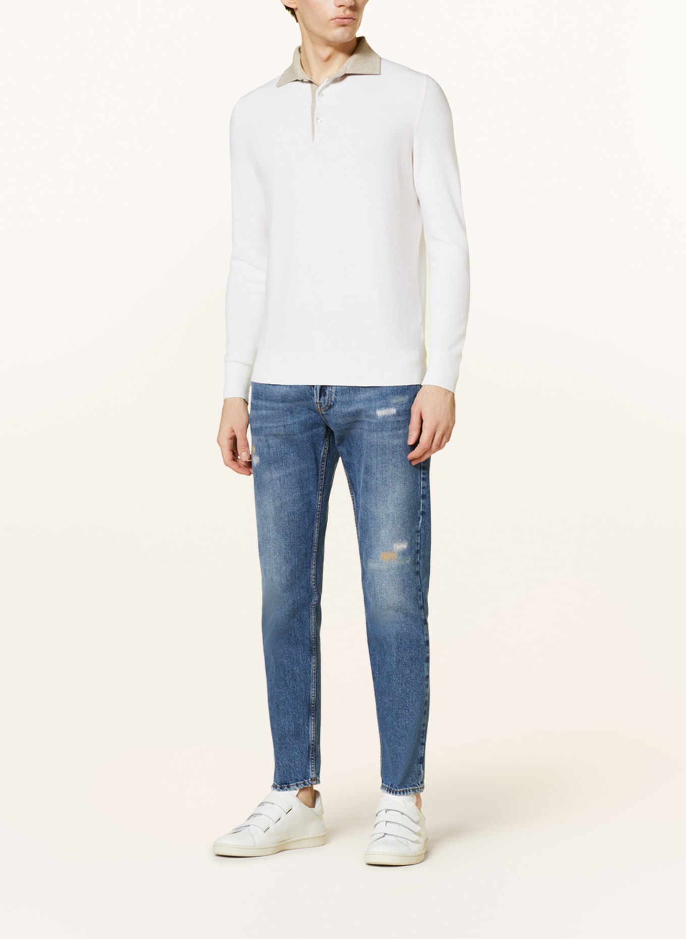 DORIANI Knitted polo shirt in cream/ beige