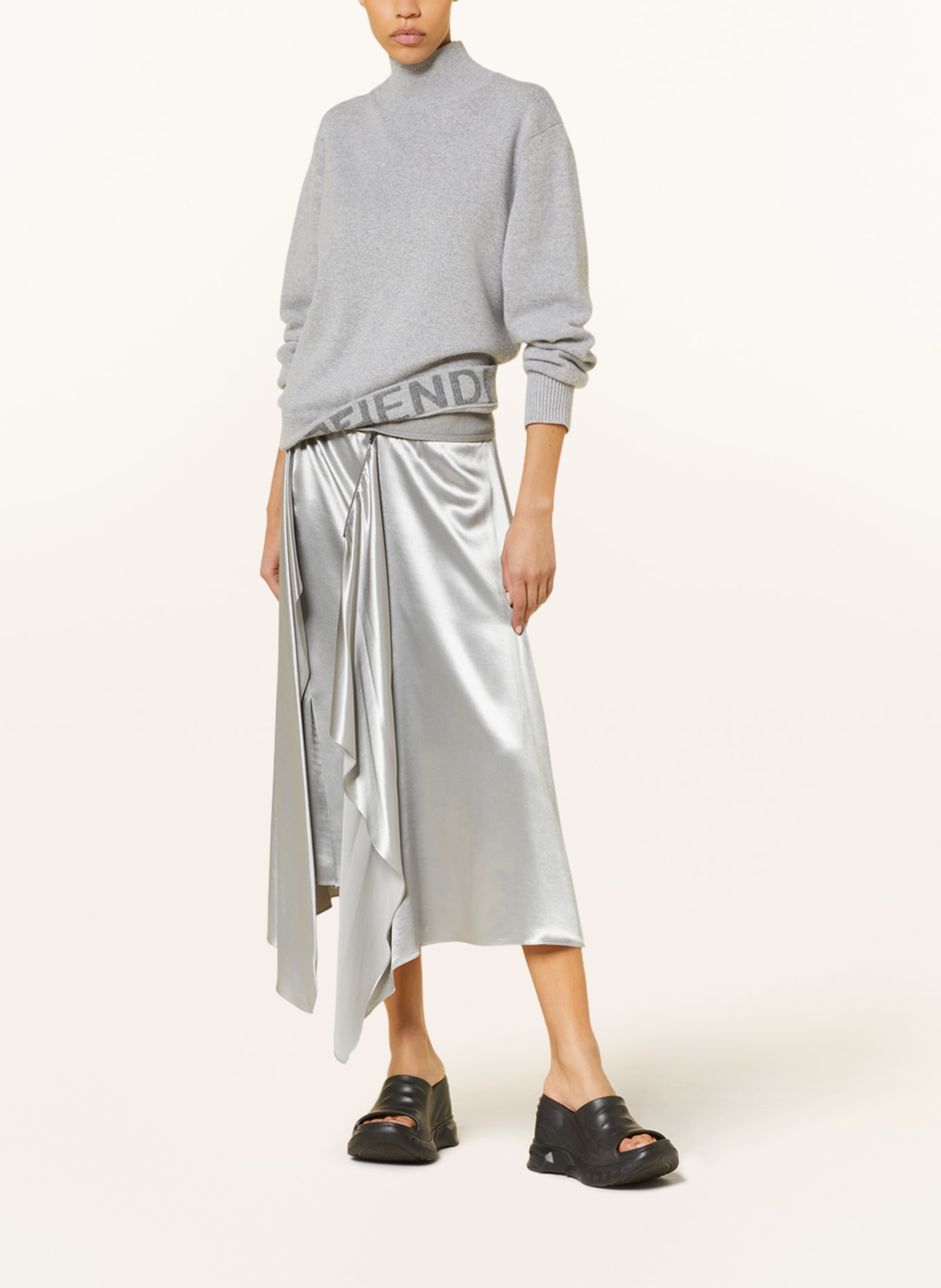 FENDI Satin skirt in wrap look, Color: GRAY (Image 2)